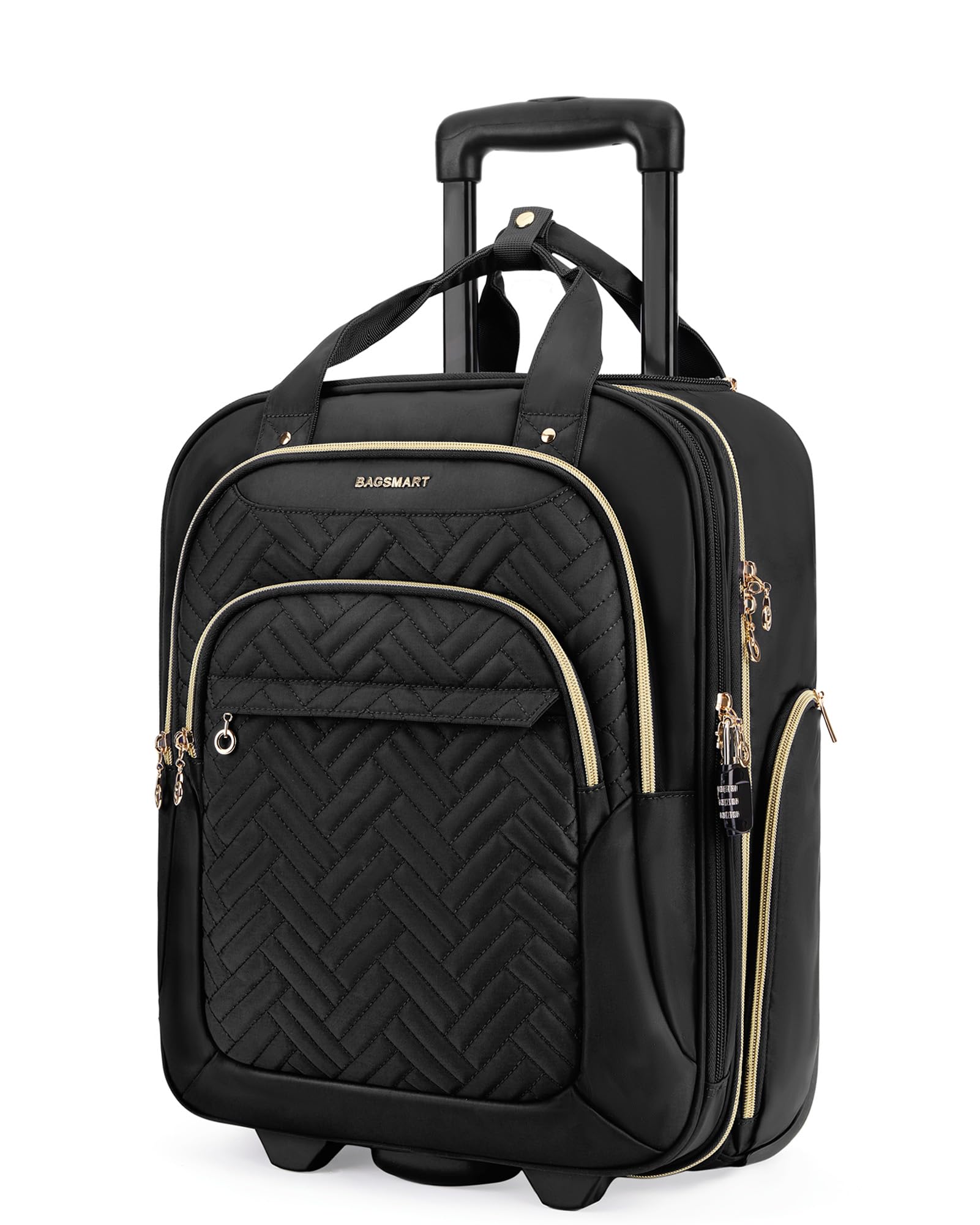 BAGSMART 16-inch Airline Approved Underseat Carry On Luggage - Lightweight Rolling Travel Suitcase with Wheels for Women & Men - Perfect for Business Trips, Weekend Getaways & Air Travel (Black)