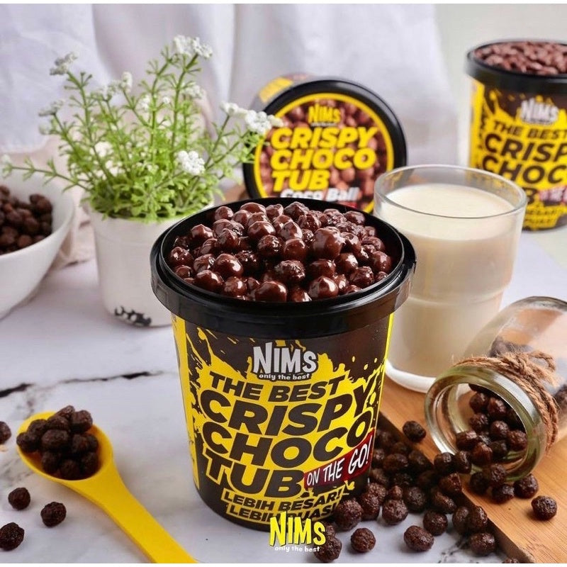 Nims Crispy Choco Tub - 6 Delicious Flavors (Milk, Dark, White Chocolate & More) - Perfect for Gifts, Parties & Snacking