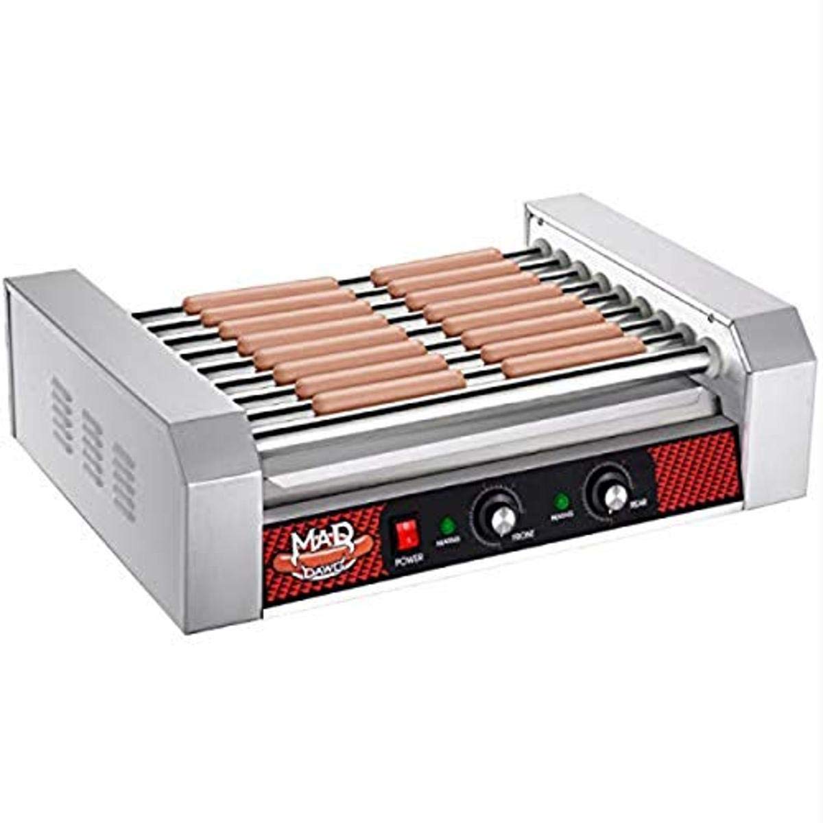 Commercial Hot Dog Roller Machine - 9 Stainless Steel Rollers Cooks 24 Hot Dogs - Concession Stand & Restaurant Equipment by Great Northern Popcorn - Perfect for Movie Theaters, Carnivals, and Food Trucks