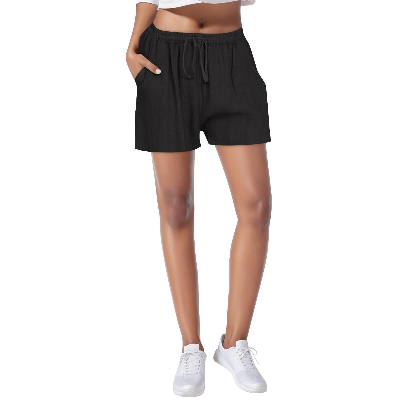 Women's Linen Shorts - Summer Cotton Linen Knee-Length Shorts with Drawstring Waist | Beach, Lounge & Casual Wear