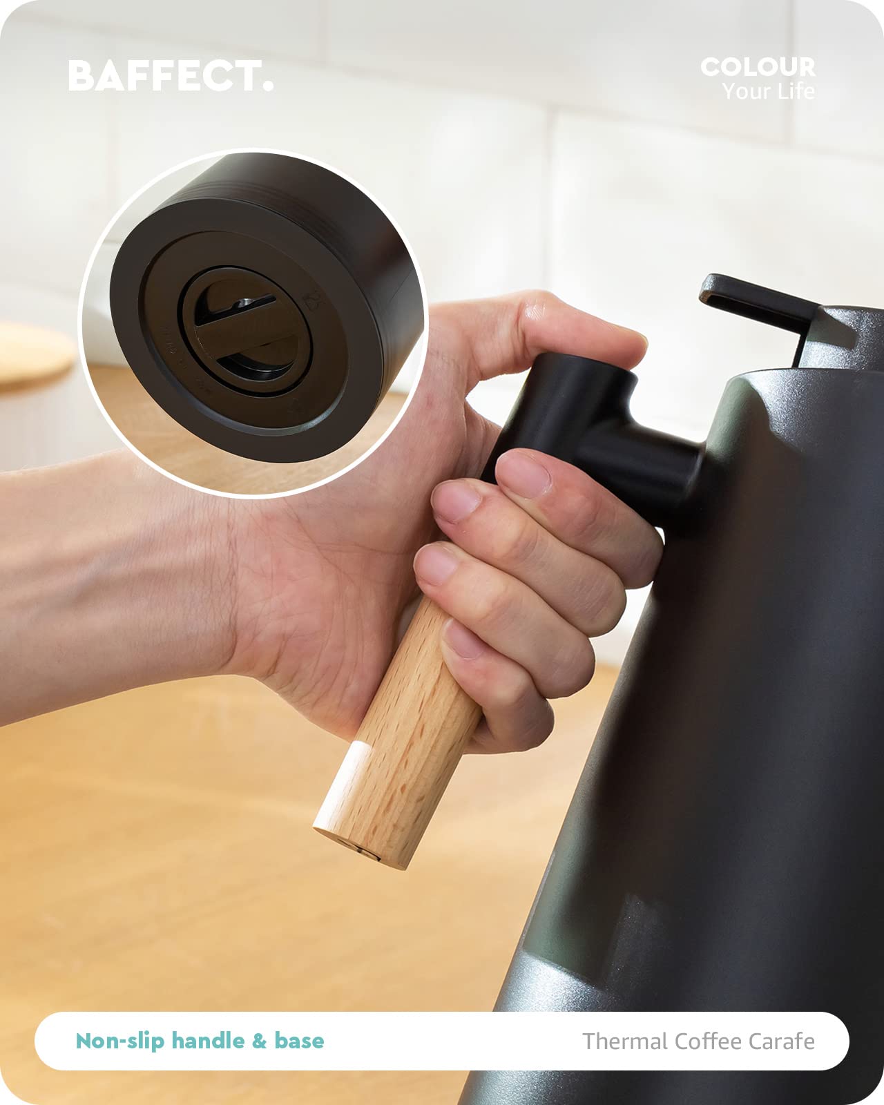 Baffect 1 Liter Stainless Steel Vacuum Insulated Coffee Carafe with Push Button Lid - 24 Hour Hot/Cold Retention Thermos for Coffee, Tea & Beverages - Perfect for Home, Office & Outdoor Use (White)