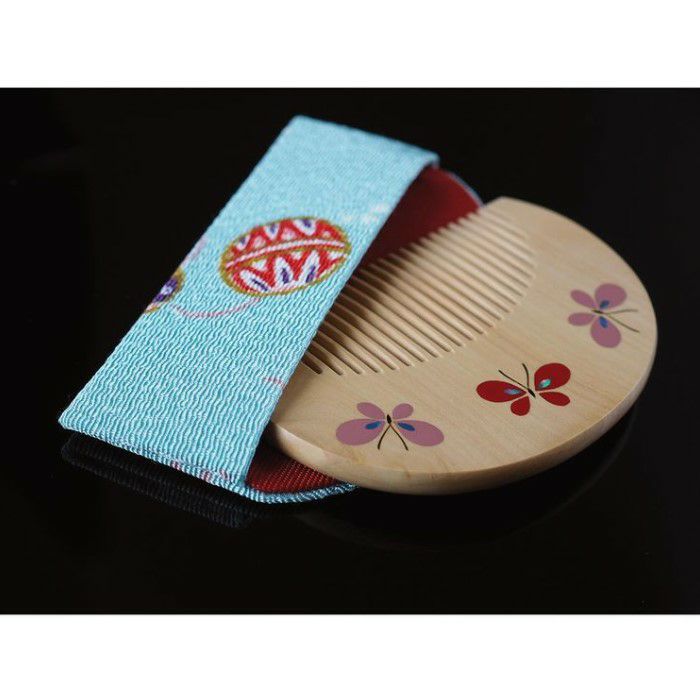 Handmade Kyoto Japanese Maki-e Urushi Lacquer Tsuge Boxwood Hair Comb with Chirimen Crepe Fabric Case - Butterfly Design | Traditional Japanese Hair Accessory for Weddings, Tea Ceremonies & Special Occasions