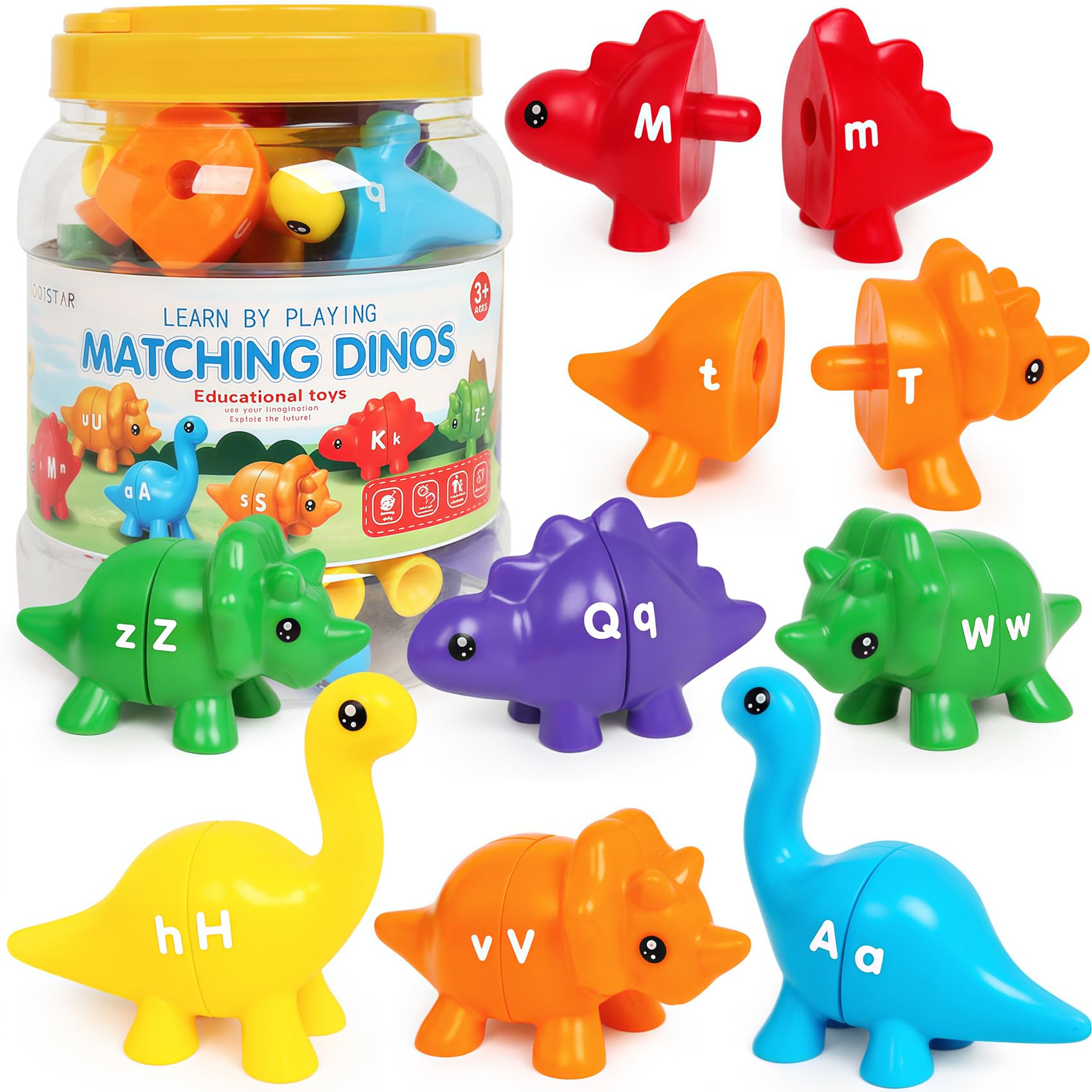 ABC Dinosaur Matching Game - 13PCS Montessori Learning Toys for Toddlers 3+ | Fine Motor Skills & Sensory Play