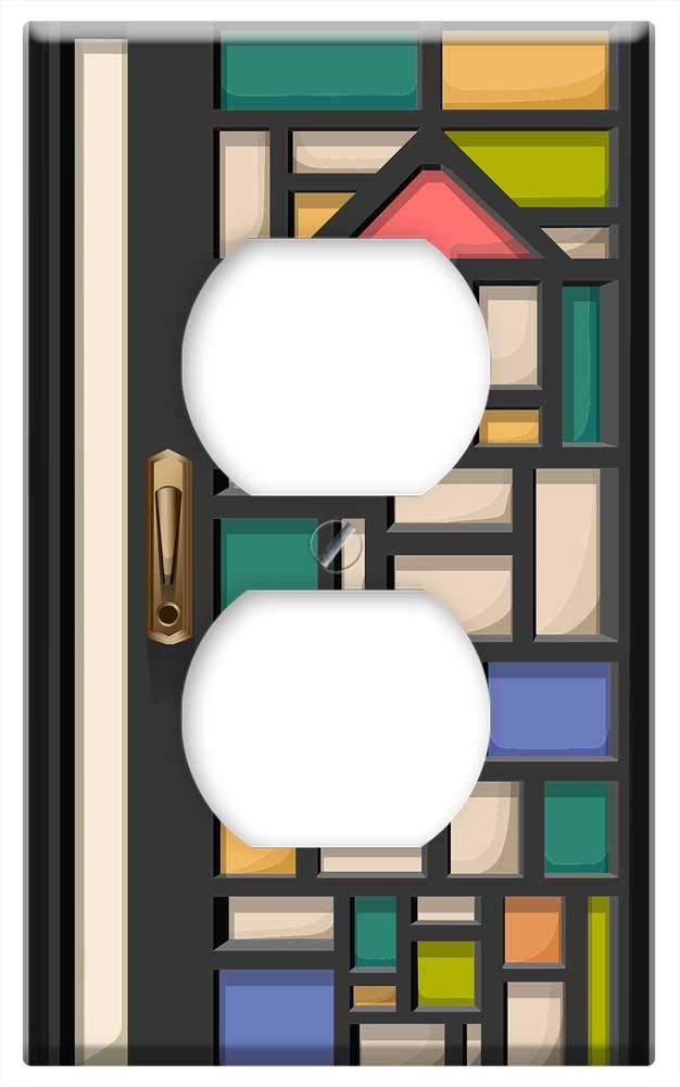 Vintage Stained Glass Switch Plate Outlet Cover - Decorative Door Wall Plate for Home, Office & Cafe Decor