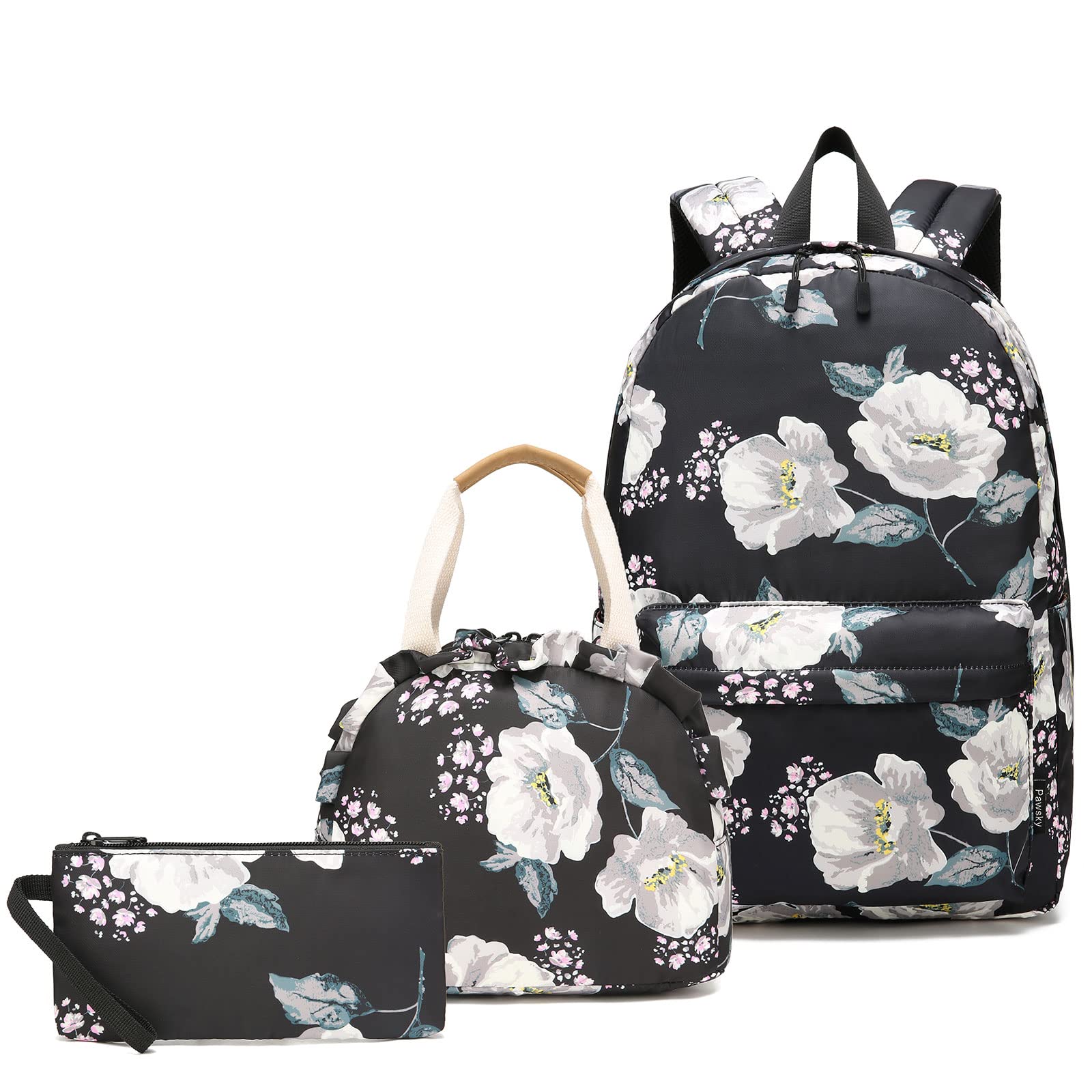 Pawsky Stylish School Backpack for Teen Girls & Women - Durable Laptop Backpack, College Bookbag, Kids Backpack with Lunch Bag & Pencil Case - Perfect for School, Travel, Work & Daily Commute