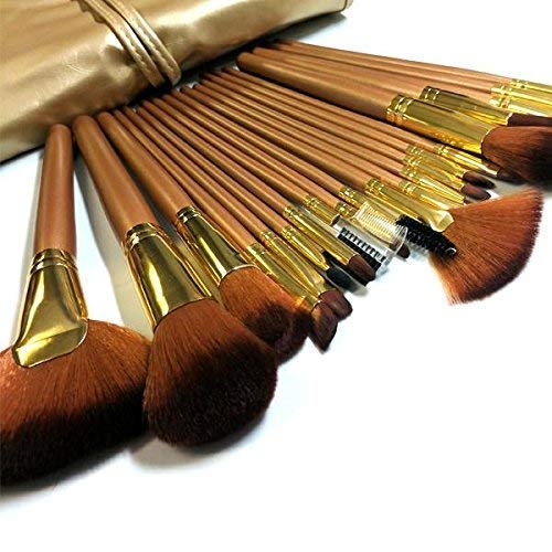 24Pcs Golden Professional Makeup Brush Set with Leather Case - Essential Cosmetic Tools for Makeup Artists & Beginners | Perfect for Daily Makeup, Contouring, Blending & Professional Makeup Application
