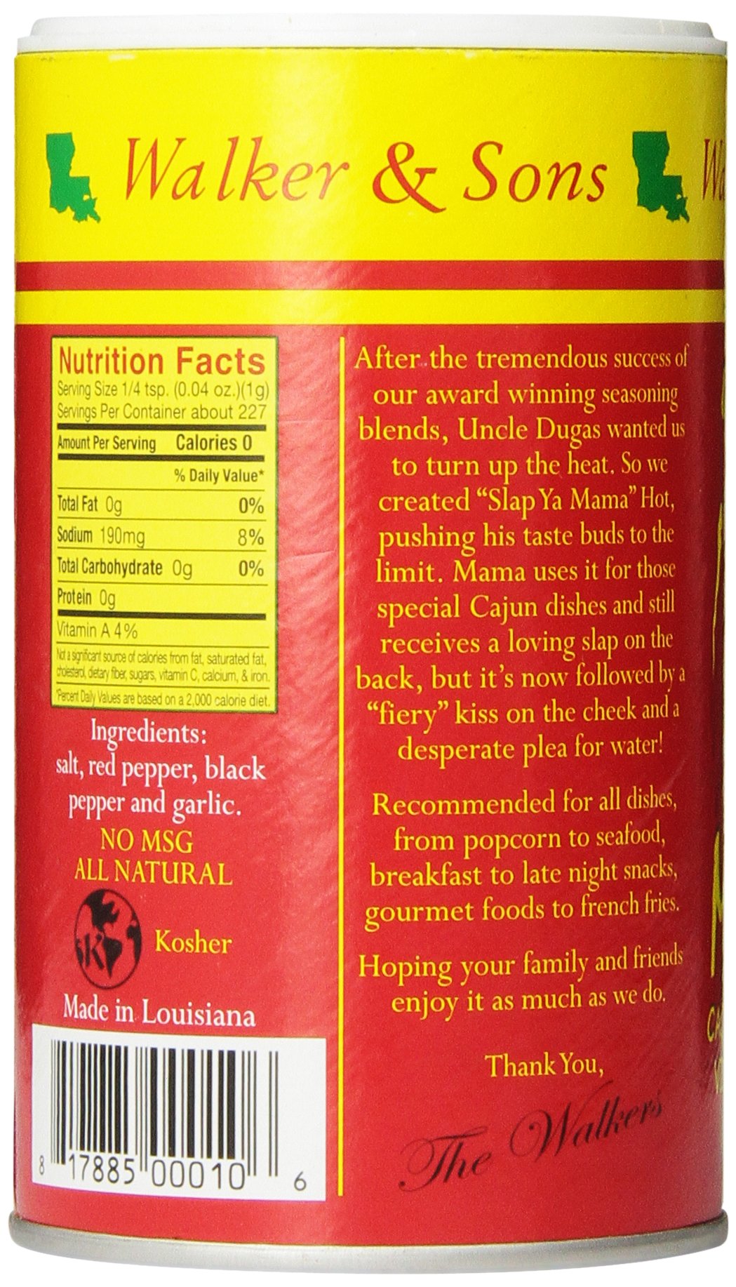 Slap Ya Mama Cajun Seasoning - Authentic Louisiana Hot Blend, No MSG, Kosher Certified, 8oz Can - Perfect for Gumbo, Jambalaya & Grilling