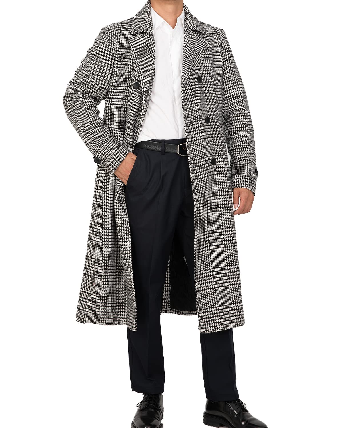 Men's Long Wool Blend Double Breasted Trench Pea Coat - Winter Warm Wool Overcoat & Top Coat for Business, Office & Formal Occasions