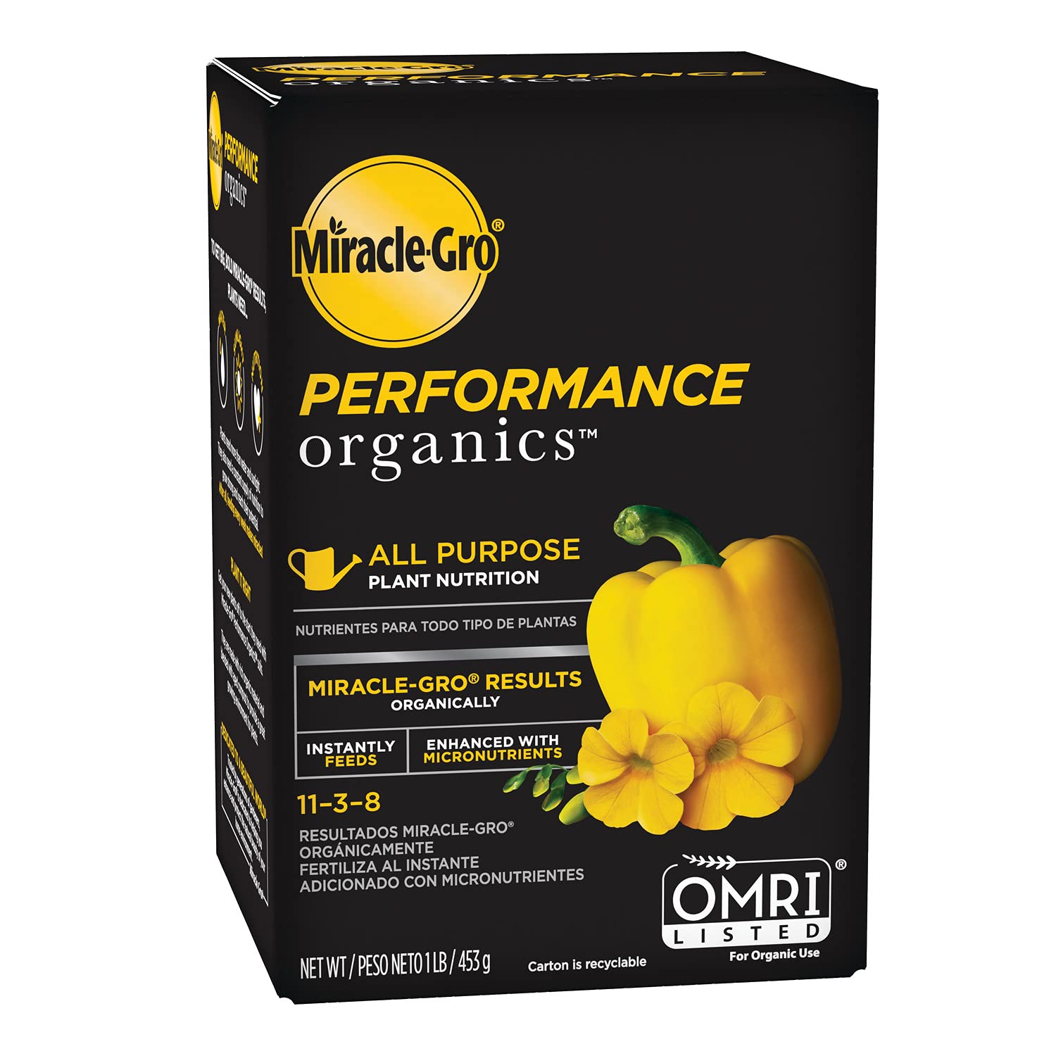 Miracle-Gro Performance Organics All Purpose Plant Food 1 lb - Organic Fertilizer for Vegetables, Flowers, Herbs - Natural Nutrients for Healthy Growth - Covers 200 sq ft - Ideal for Home Gardens, Indoor Plants & Landscaping
