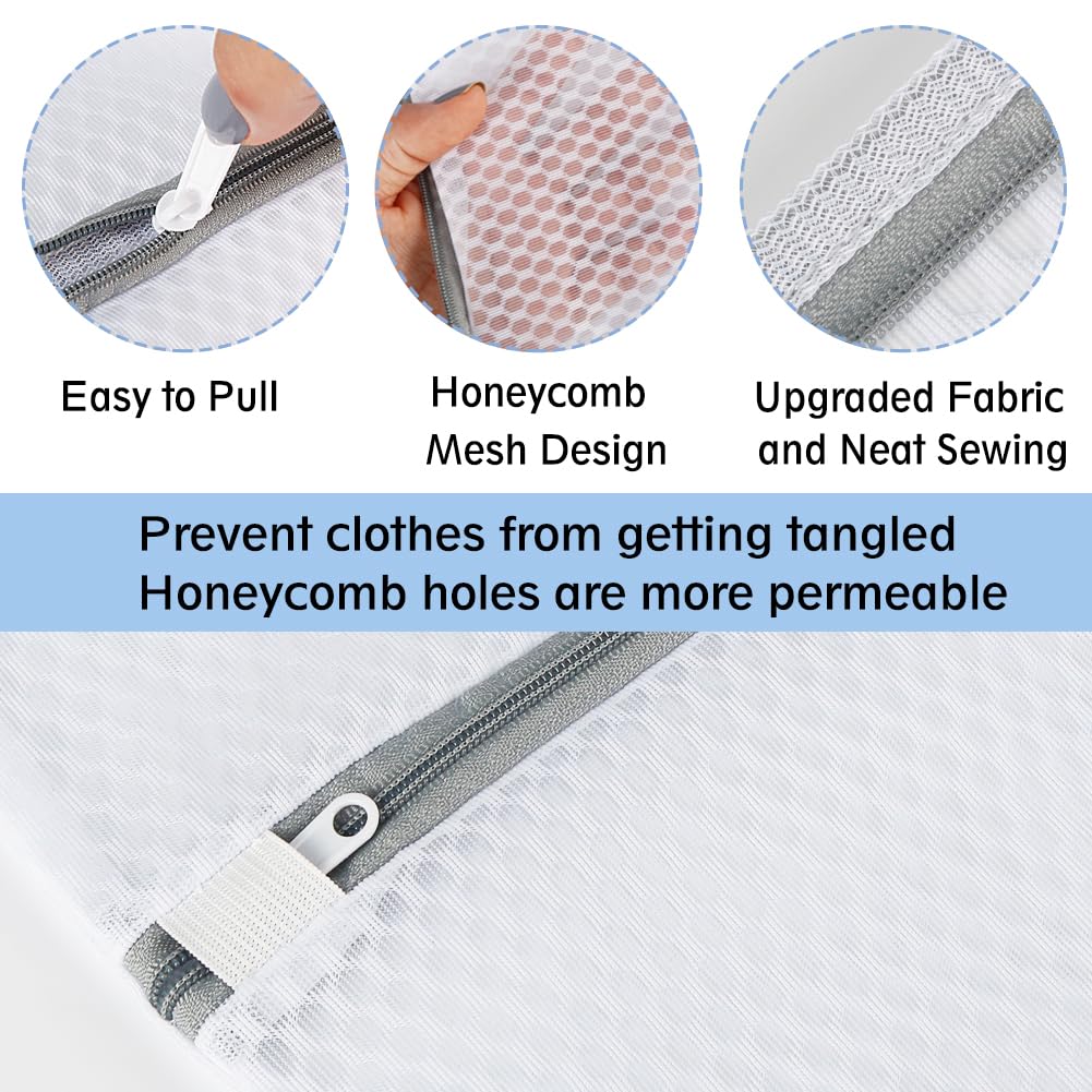 Vivifying Large Mesh Laundry Bags 2-Pack - Honeycomb Washing Machine Bags for Delicates, Sweaters, Coats, Stuffed Toys & Blankets (White) - Perfect for Travel, Gym & Baby Clothes Protection