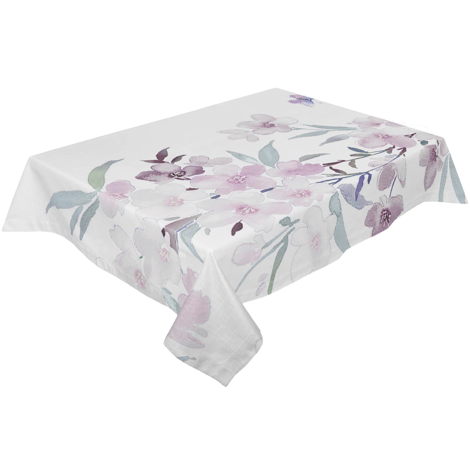 Waterproof Vintage Watercolor Floral Tablecloth - 60x84 Inch Round/Rectangle/Oval/Square White Table Cover for Summer, Fall, Baby Shower, Christmas & Wedding Parties | Perfect for Outdoor Dining, Holiday Decor & Special Events