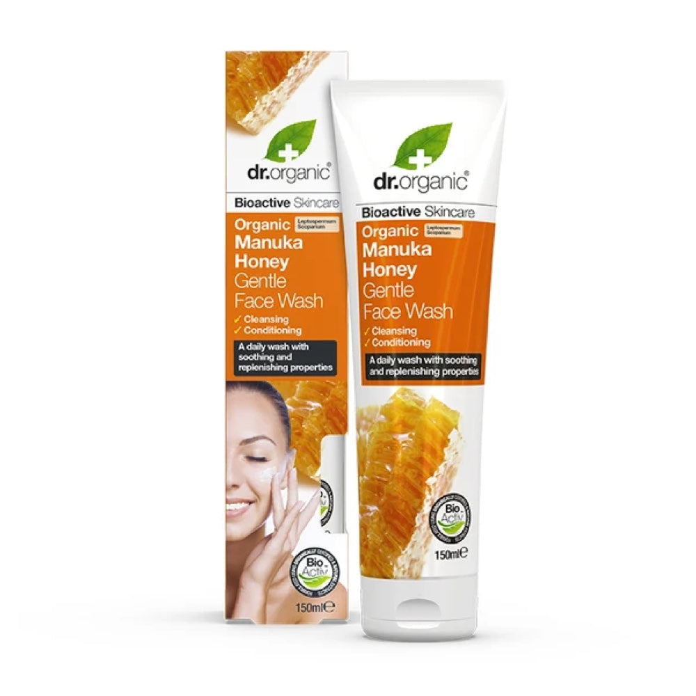 DR ORGANIC Organic Manuka Honey Facial Cleanser 150ml - Gentle Face Wash for Acne, Dry & Sensitive Skin - Daily Skincare Routine & Travel Essential