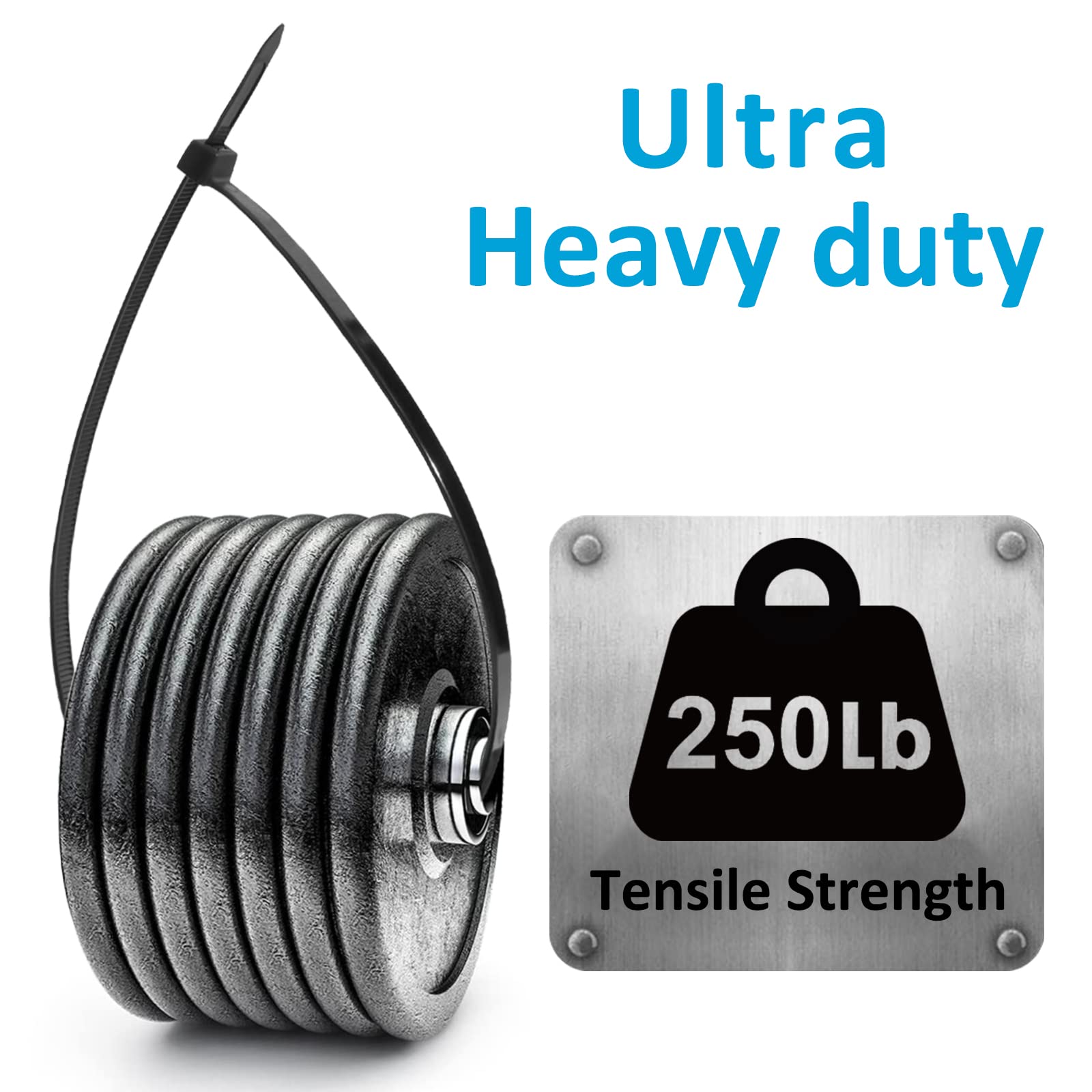 ANOSON Heavy Duty Large Zip Ties 18 Inch (Actual 20 Inch) - 50 Pack Black Big Cable Ties with 250 lb Tensile Strength - Perfect for Home Organization, Cable Management, and Industrial Use