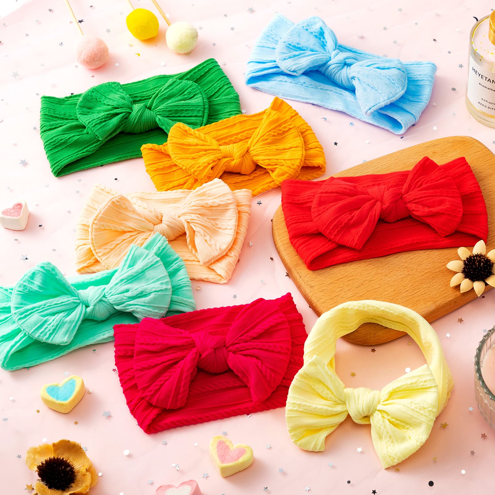 32 Pcs Baby Nylon Headbands with Bows - Soft Stretchy Hairbands for Newborn Girls & Toddlers - Handmade Jacquard Hair Accessories for Daily Outfits & Photo Shoots