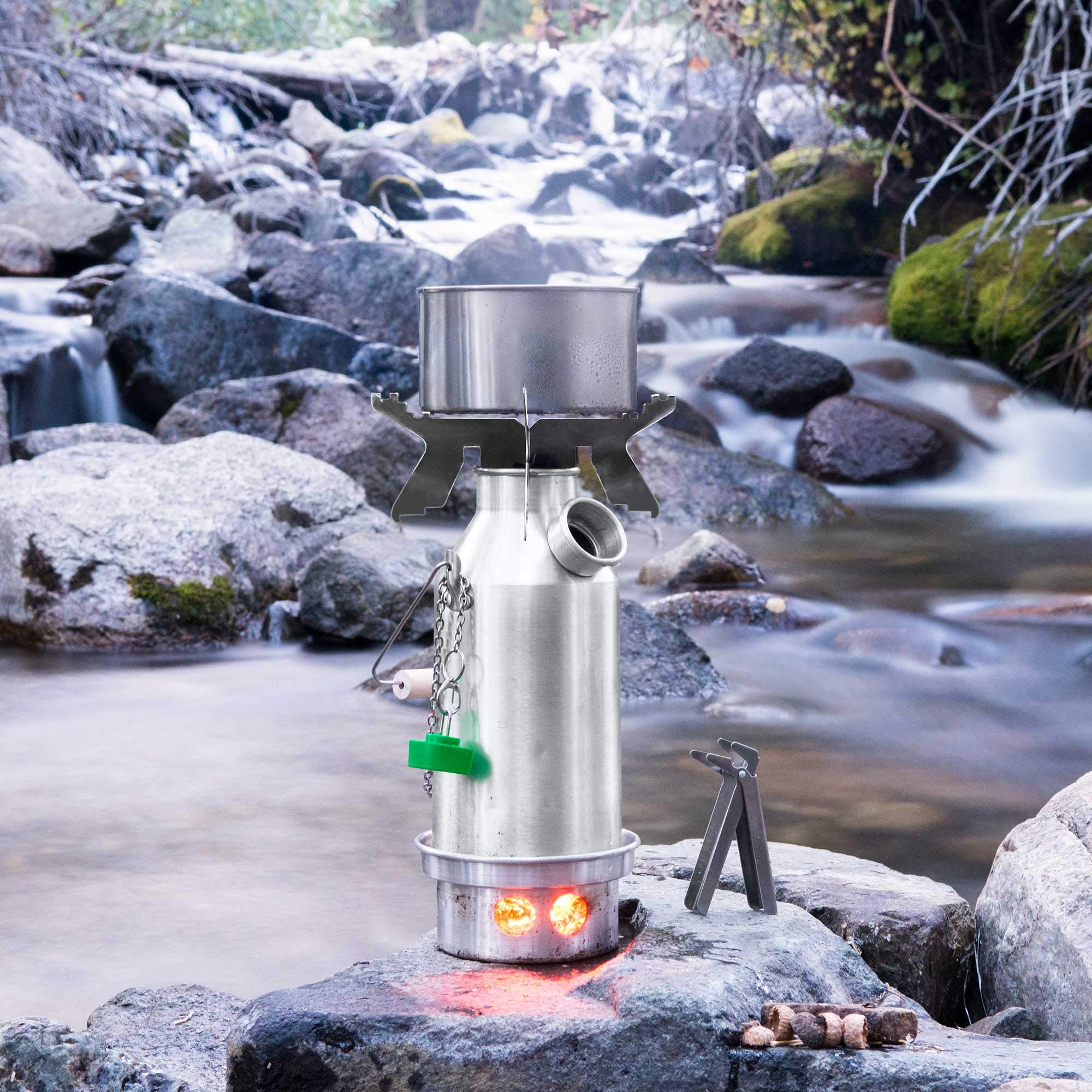 Trekker 20 oz Anodized Aluminum Kelly Kettle Basic Kit (0.6L) - Ultra Fast Rocket Stove for Boiling Water with Sticks & Twigs - Perfect for Camping, Hiking, Fishing, Hunting, Emergency Preparedness, Survival Kits, and Outdoor Adventures
