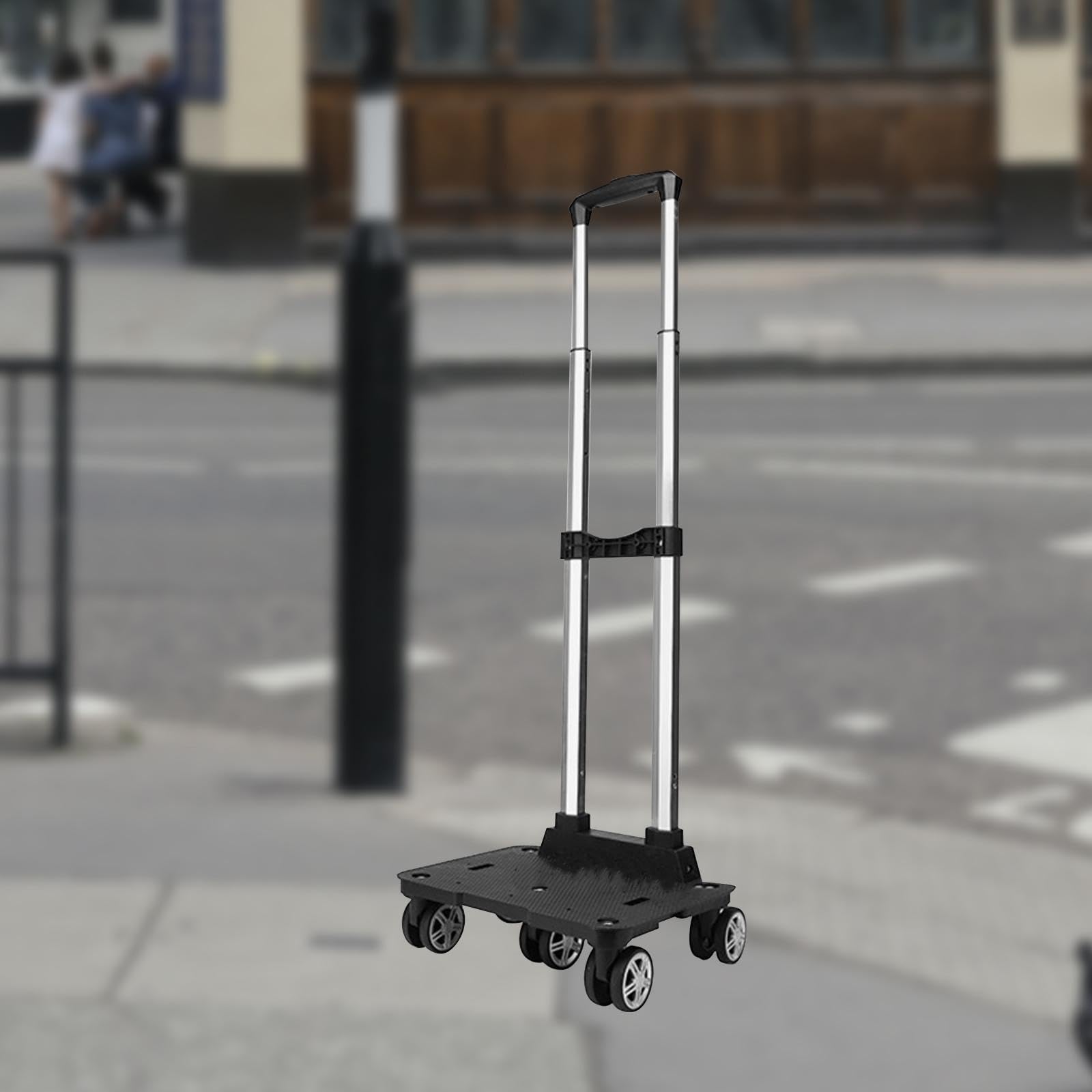 Portable Luggage Hand Cart with Backpack - 5-Wheel Foldable Trolley for Shopping, Travel, Office & School (32x23x96cm) - Perfect for Teens, Kids & Adults on the Go