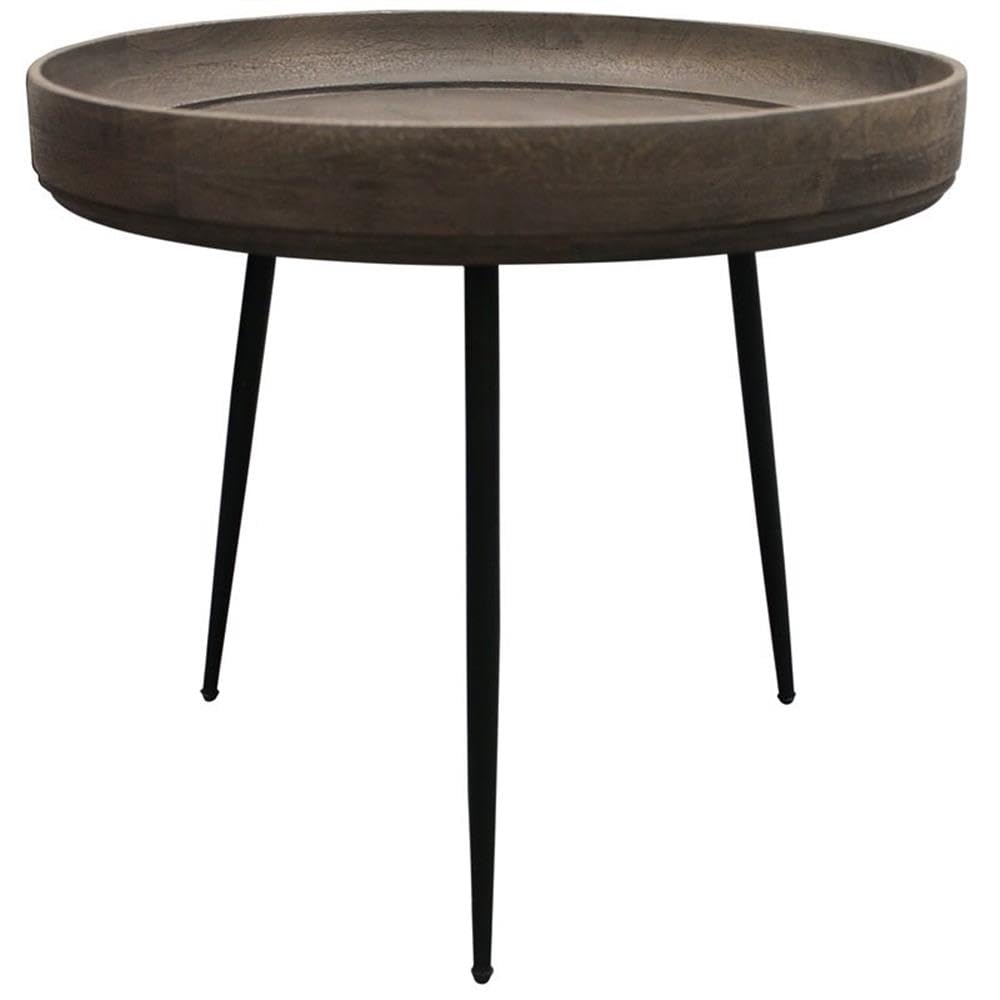 Moti Benedict Jay Solid Wood Round Side Table - Gray Finish - Perfect for Living Room, Bedroom, or Office Accent Table