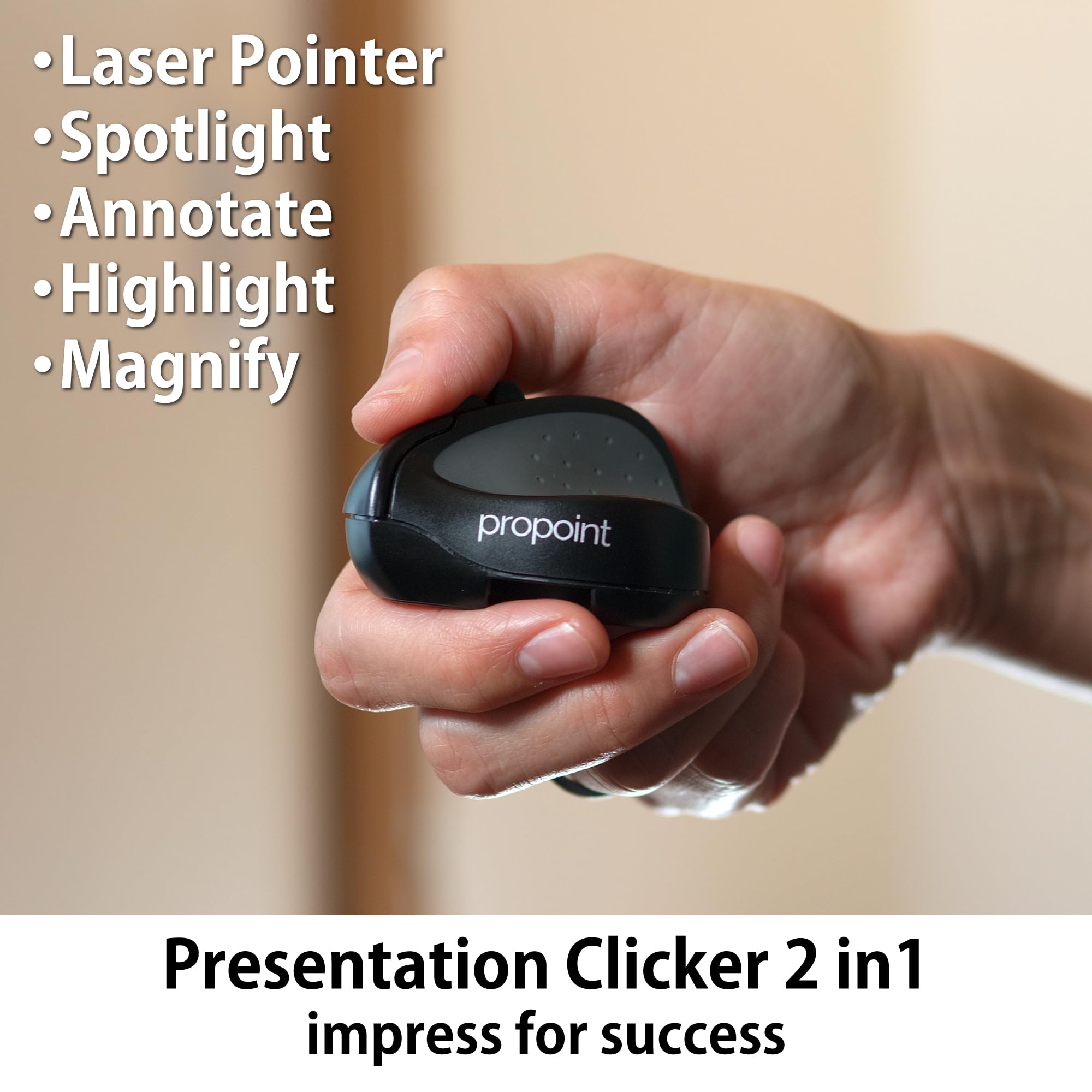 Swiftpoint ProPoint Wireless Ergonomic Mouse - Bluetooth Rechargeable Presentation Clicker & Laser Pointer for Laptop, iPad, PC - Portable Mini Travel Design (Black) | Perfect for Business Meetings, Remote Work & On-the-Go Professionals