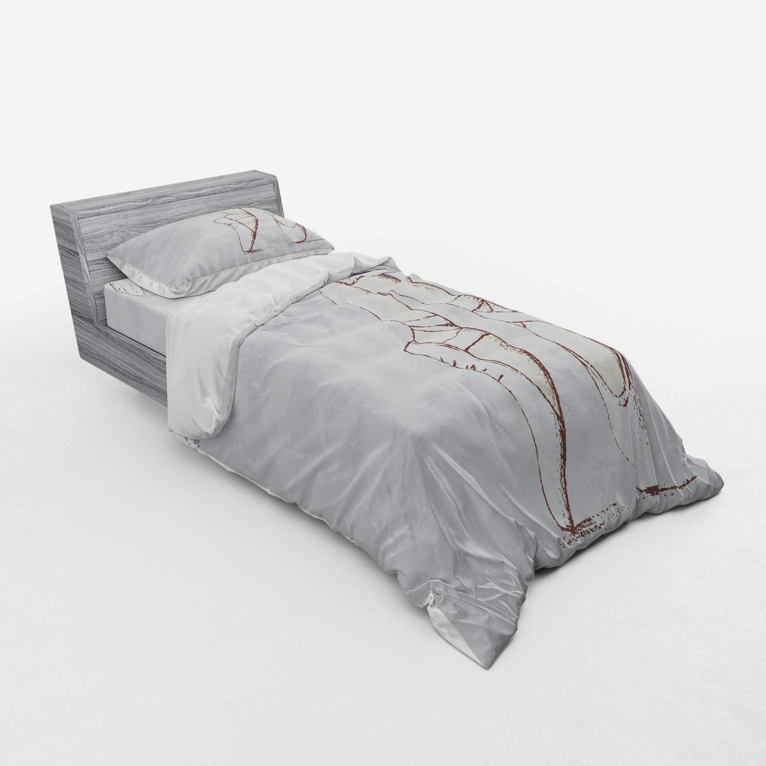 Ambesonne Ballerina 3-Piece Duvet Cover Set - Twin Size, Champagne Umber & Pale Mauve Dance-Inspired Bedding with Fitted Sheet & Sham | Perfect for Ballet Themed Bedrooms & Dance Studio Decor