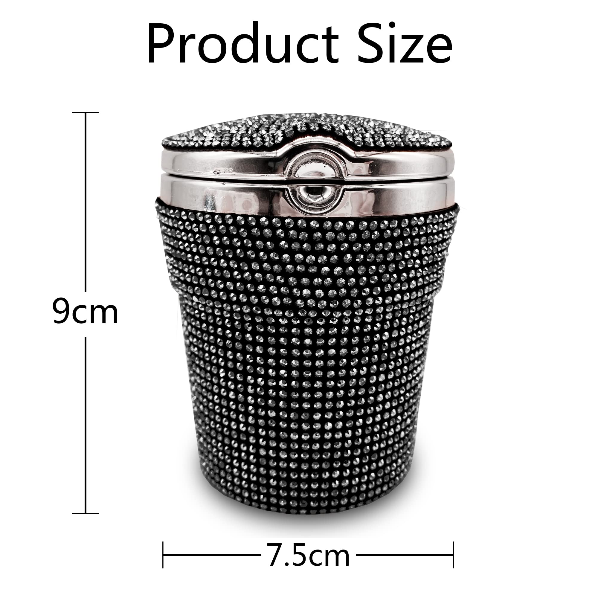 Stainless Steel Car Cigarette Ashtray with Lid & Blue LED Light - Smokeless Vehicle Cup Holder Ashtray for Car, Home, Office Use (Black) | Perfect for Road Trips, Commuting & Indoor Smoking Areas