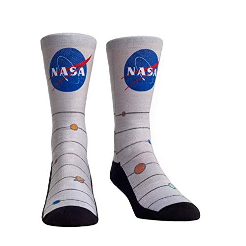 NASA-Themed Unisex Crew Socks - Rock 'Em Socks Heather Grey (L/XL) - Comfortable Space-Inspired Socks for Everyday Wear, Cosplay & Gift Giving