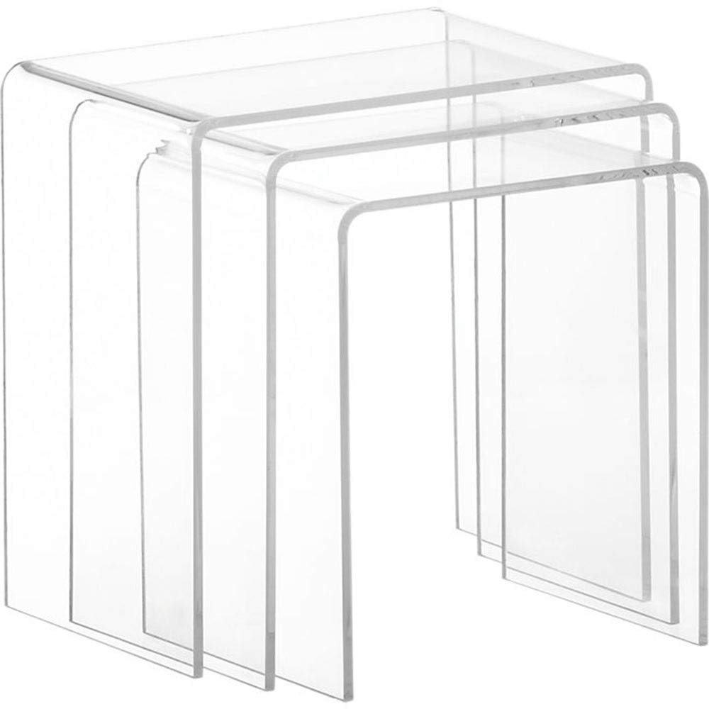 Modern Clear Acrylic Nesting Tables Set of 3 - Stackable Square Side Tables for Living Room, Bedroom, Office - Durable Plastic Synthetic Tile Design for Small Spaces & Home Decor