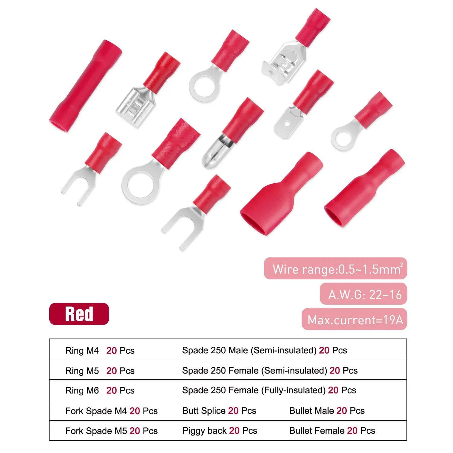Nilight 540PCS Quick Disconnect Electrical Connector Kit - Insulated Butt, Bullet, Spade, Fork & Ring Terminals (22-10 Gauge) for Automotive, Marine & DIY Wiring Projects - Solderless Crimp Assortment with 2 Year Warranty
