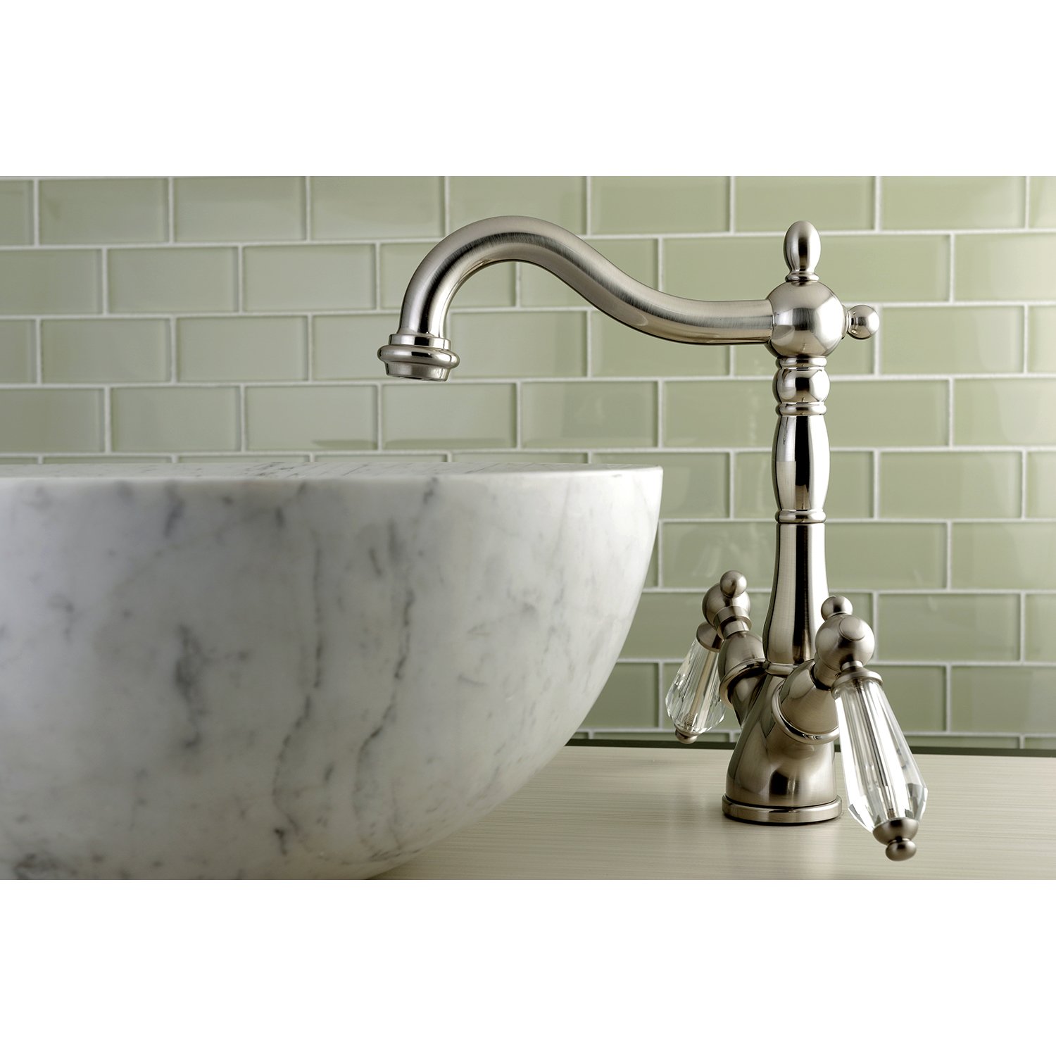 Kingston Brass KS1498WLL Brushed Nickel Vessel Sink Faucet with Deck Plate - 6.5