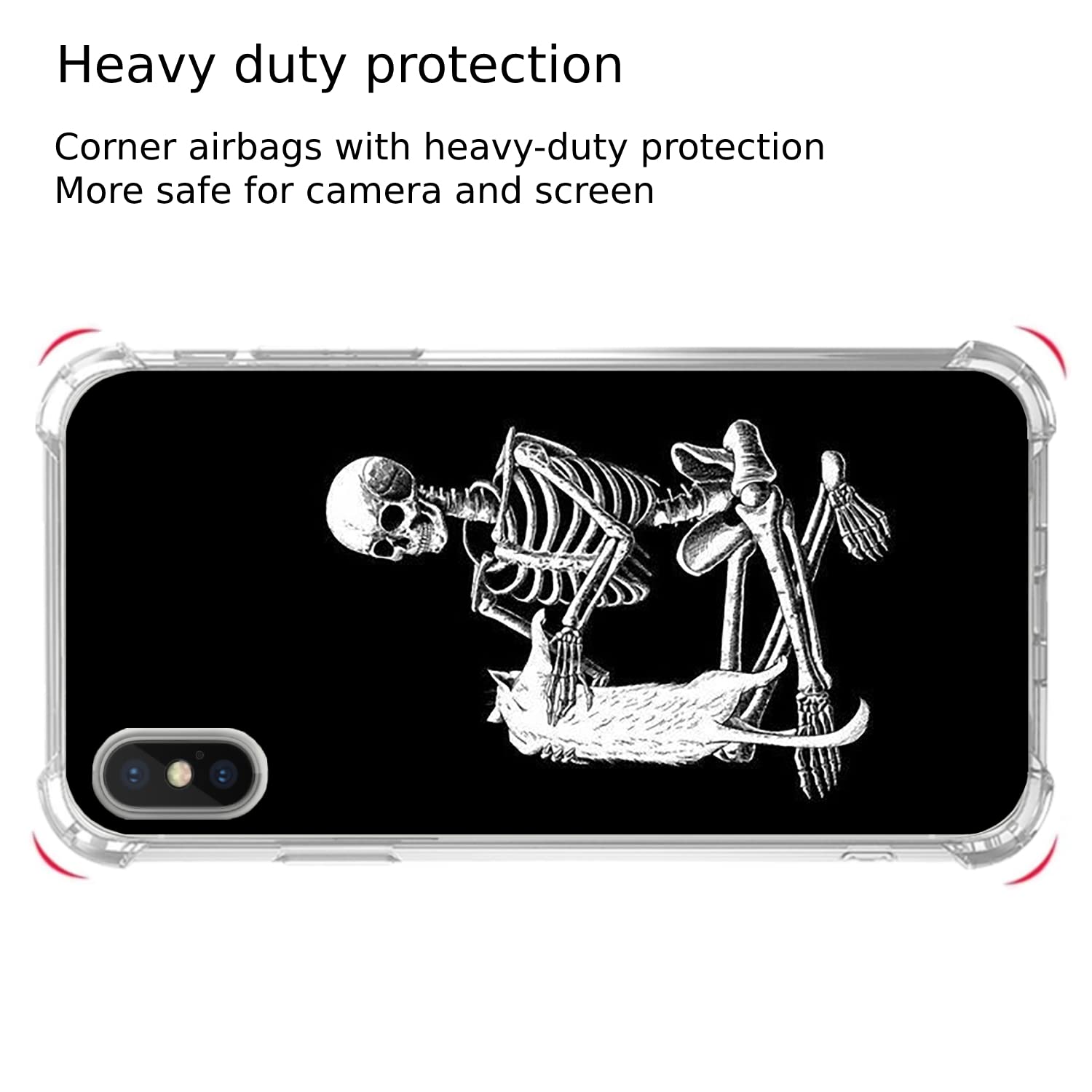 Black Skull White Cat iPhone Xs/X Case - Trendy Skeleton & Cat Design TPU Bumper Cover for Women Men Girls Boys | Perfect for Daily Use, Parties & Gifts
