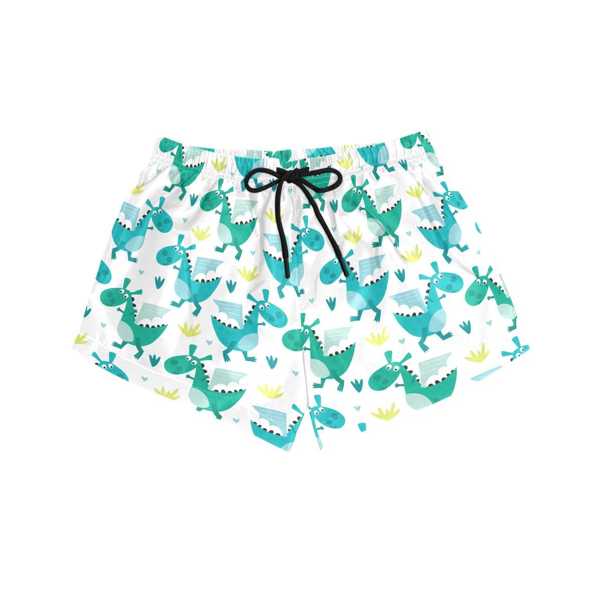 UMIRIKO Women's Dinosaur Print Swim Shorts with Pockets - Quick Dry Beach Board Shorts for Swimming, Surfing & Summer Vacation (Size S)