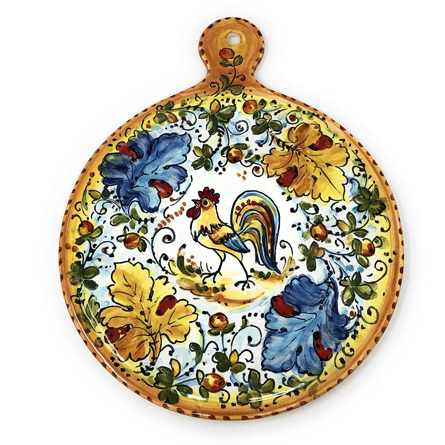 Hand-Painted Italian Ceramic Trivet Tile - Rooster Design Kitchenware from Montelupo, Tuscany | Authentic Florence Pottery Collection | Perfect for Hot Dishes & Home Decor