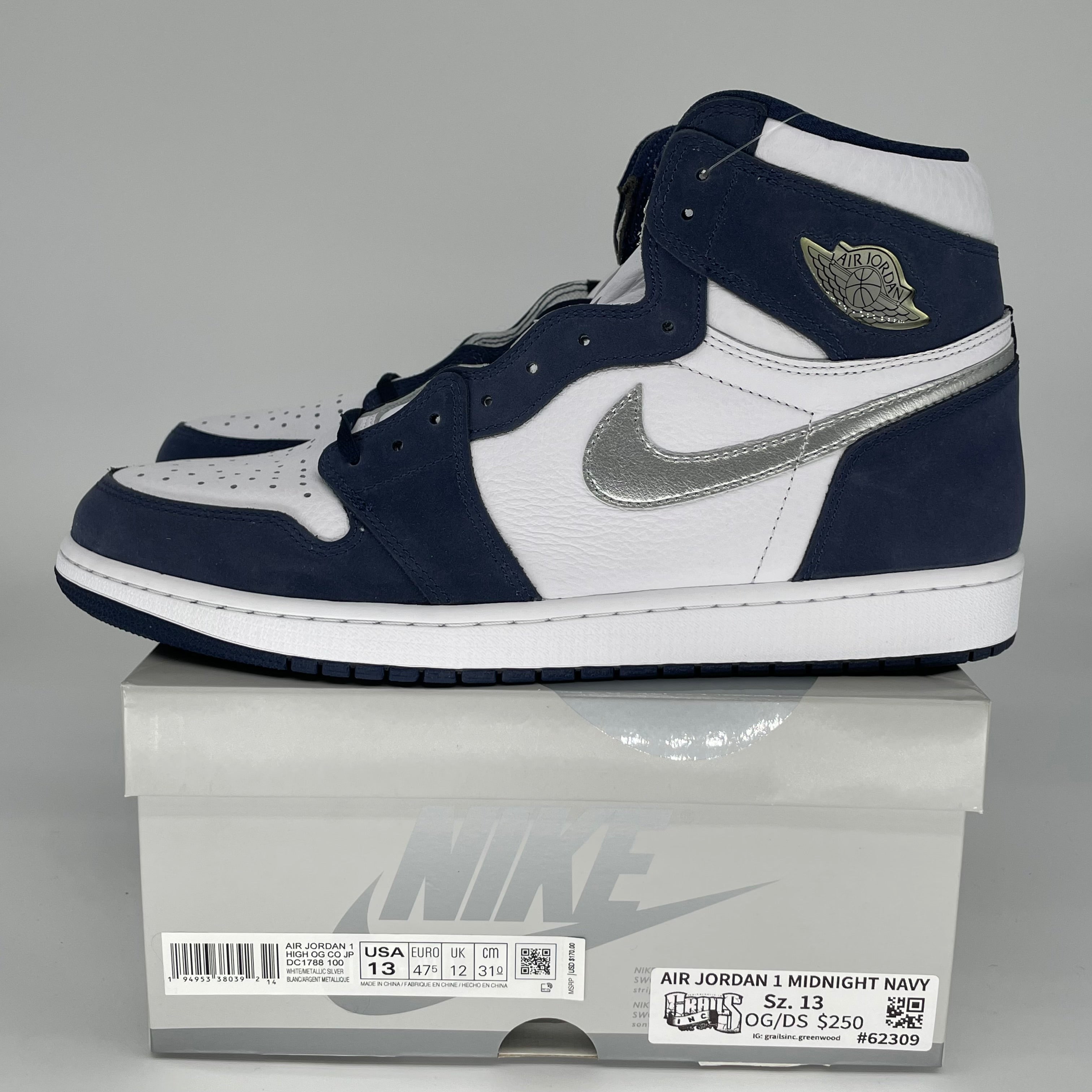 Original Air Jordan 1 CO Japan Midnight Navy Men's Basketball Shoes Size 13 (DC1788-100) - Retro Sneakers for Streetwear & Casual Outfits