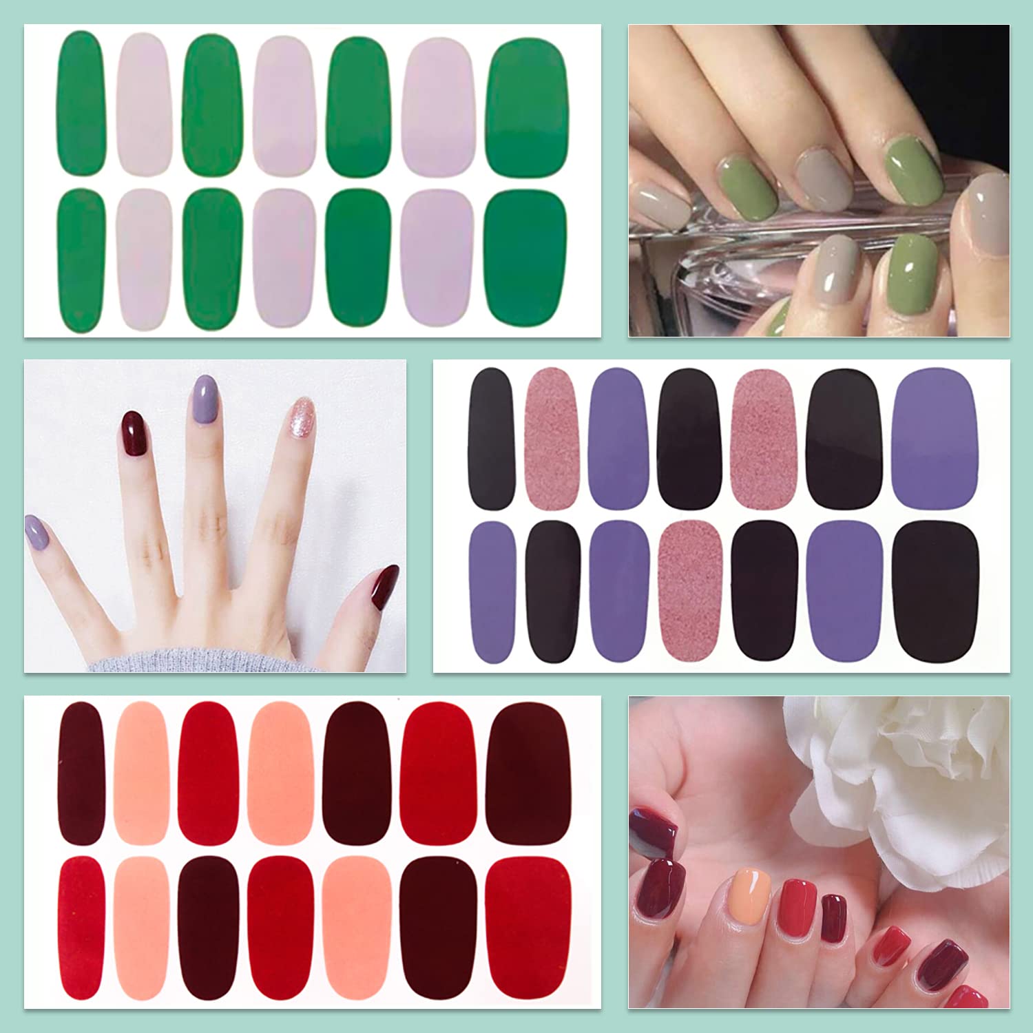 WOKOTO 20 Sheets Mix Solid Nail Polish Strips with Nail File - DIY Gel Nail Art Stickers for Women | Full Coverage Nail Wraps & Color Strips | Perfect for Home Manicures, Parties & Gifts