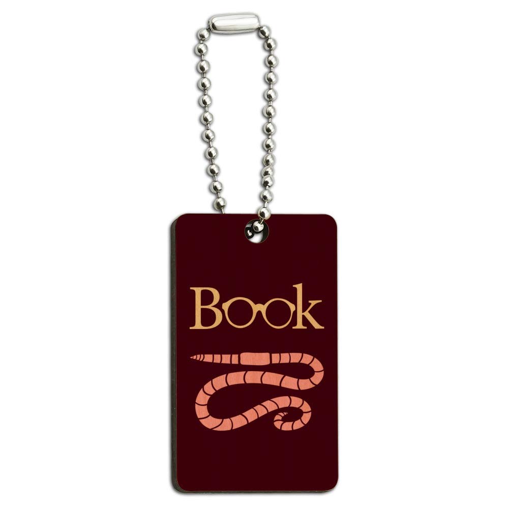 Book Worm with Earthworm Glasses Wooden Rectangle Keychain - Unique Graphic Design Key Ring for Book Lovers - Perfect Gift for Readers & Bookworms