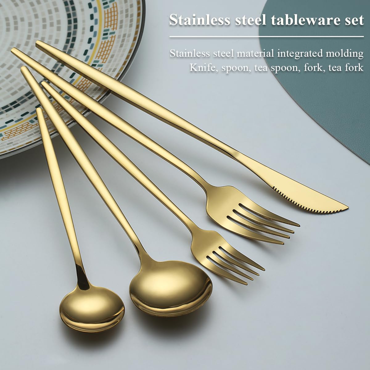 Evanda 60-Piece Gold Silverware Set for 12, Titanium Gold Plated Stainless Steel Flatware Set - Knives, Forks & Spoons Cutlery for Wedding, Party, Birthday & Restaurant Use | Elegant Dining & Dishwasher Safe