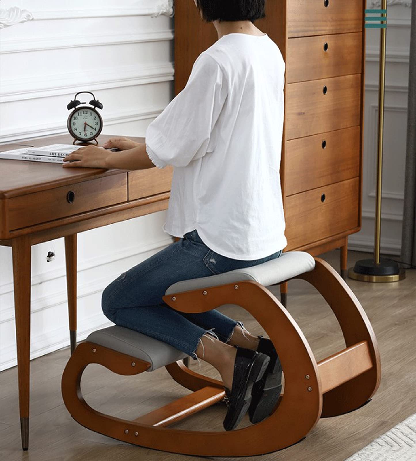 Ergonomic Kneeling Chair for Back Pain Relief - Adjustable Wooden Rocking Stool for Posture Correction & Body Shaping - Perfect for Office, Meditation, Yoga, and Home Workspace Comfort