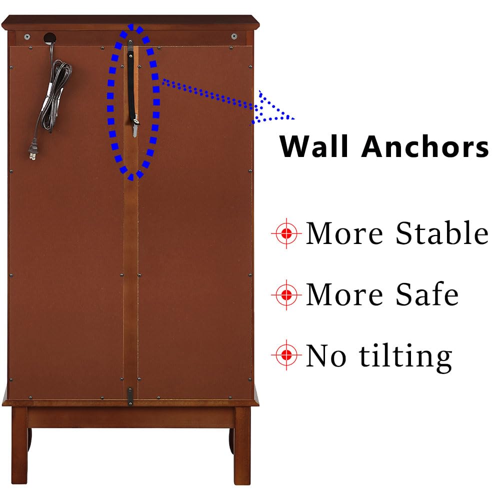 Anwick Walnut China Cabinet & Curio Cabinet with Glass Doors - Lighted Display Cabinet with Mirrored Back Panel, Tempered Glass & 3 Adjustable Shelves - Perfect for Dining Room, Living Room or Office Display (Walnut Finish)