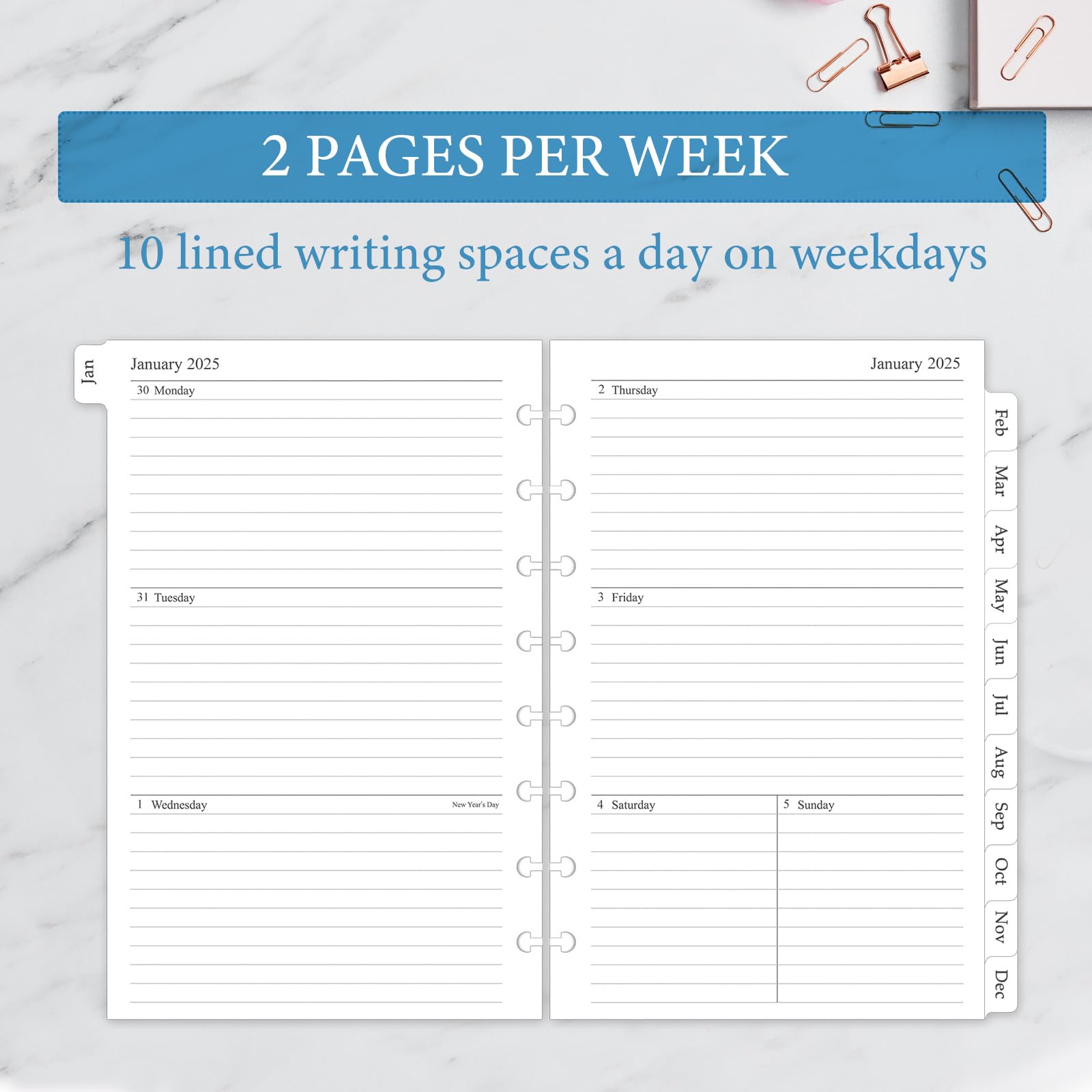 2025 Weekly & Monthly Planner Refill Inserts for 8-Disc Discbound Planner - 12 Monthly Calendars with Tabs, 5.5