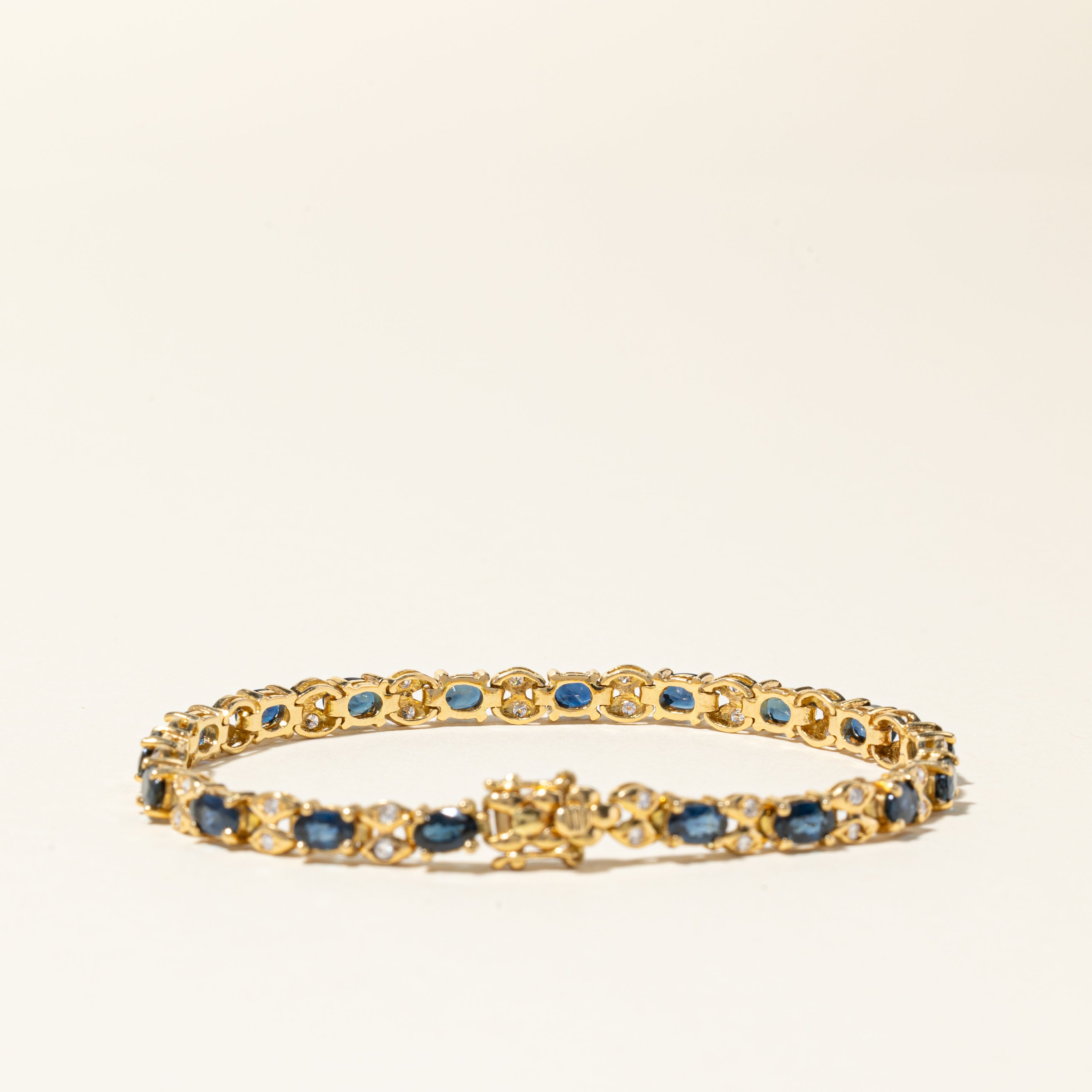 18K Yellow Gold Sapphire & Diamond Tennis Bracelet | 4.84ctw Sapphires & 0.55ctw Diamonds | 6.75 Inches | Elegant Jewelry Gift for Women, Anniversary & Special Occasions