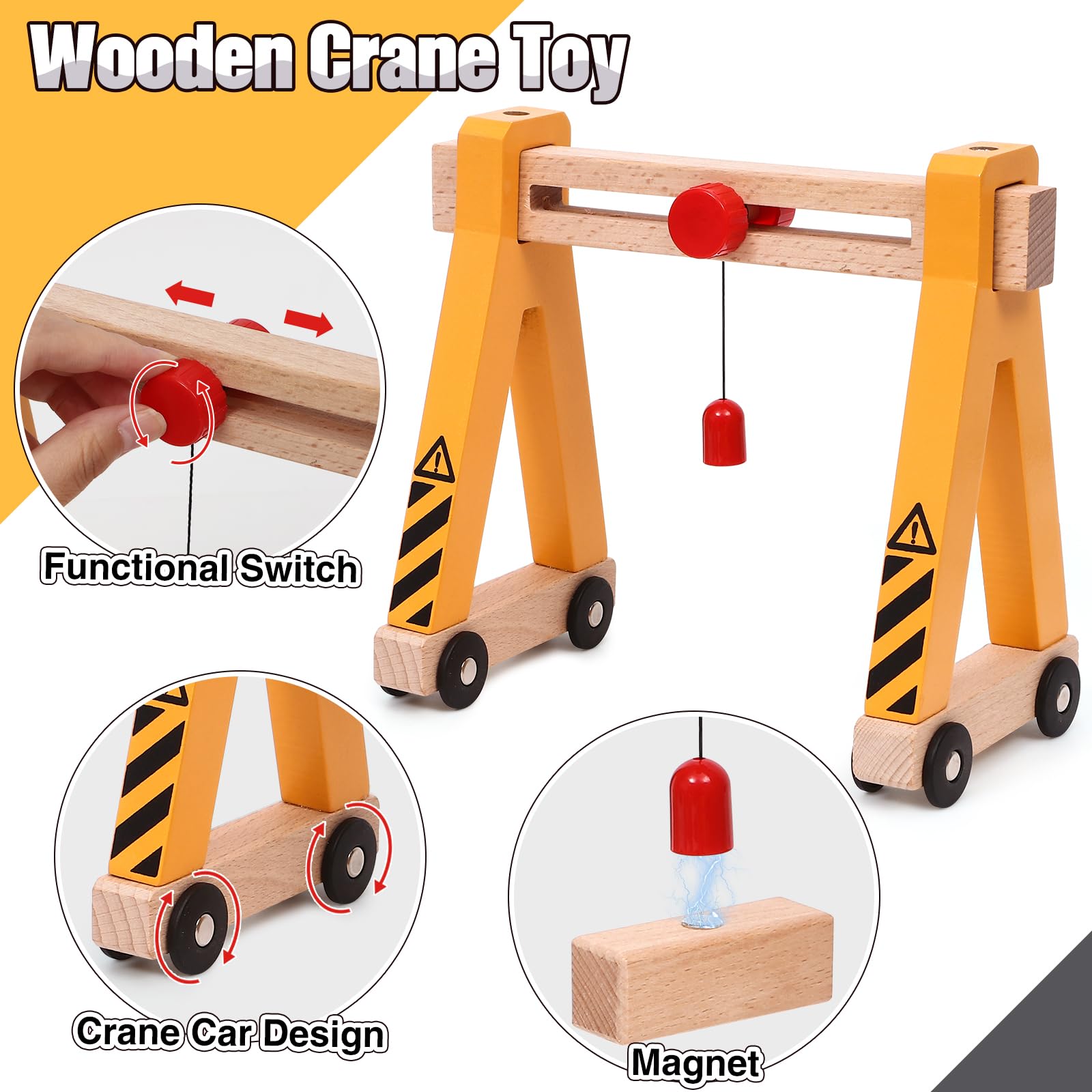 Atoylink 15PCS Magnetic Wooden Construction Toys Set with Train Cars, Gantry Crane, Bulldozer & Tow Truck - STEM Educational Building Playset for 3-6 Year Old Boys & Girls - Perfect for Pretend Play, Birthday Gifts & Early Learning Development