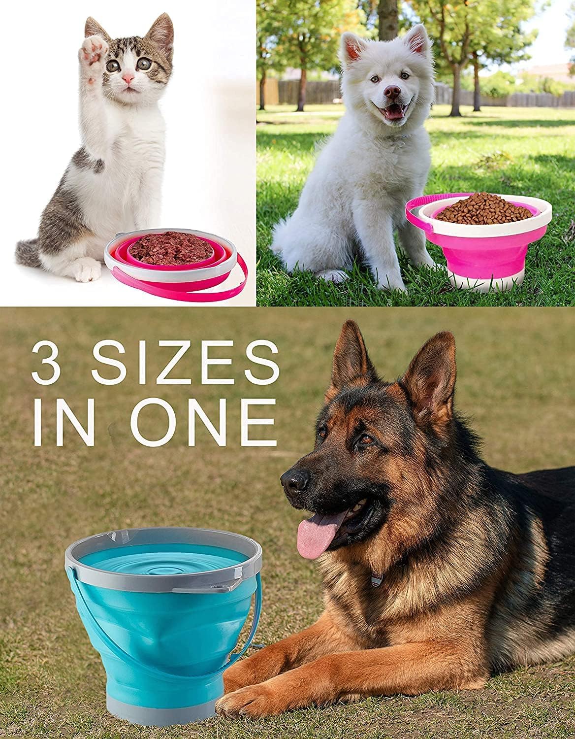 3-Pack Large Foldable Collapsible Buckets - 1.5 Gallon (5 Liter) Multi-Purpose Pail for Beach, Camping, Fishing | Water & Food Storage, Pet Bowls for Dogs & Cats | Portable for Outdoor Activities, Gardening, Car Washing & Emergency Use
