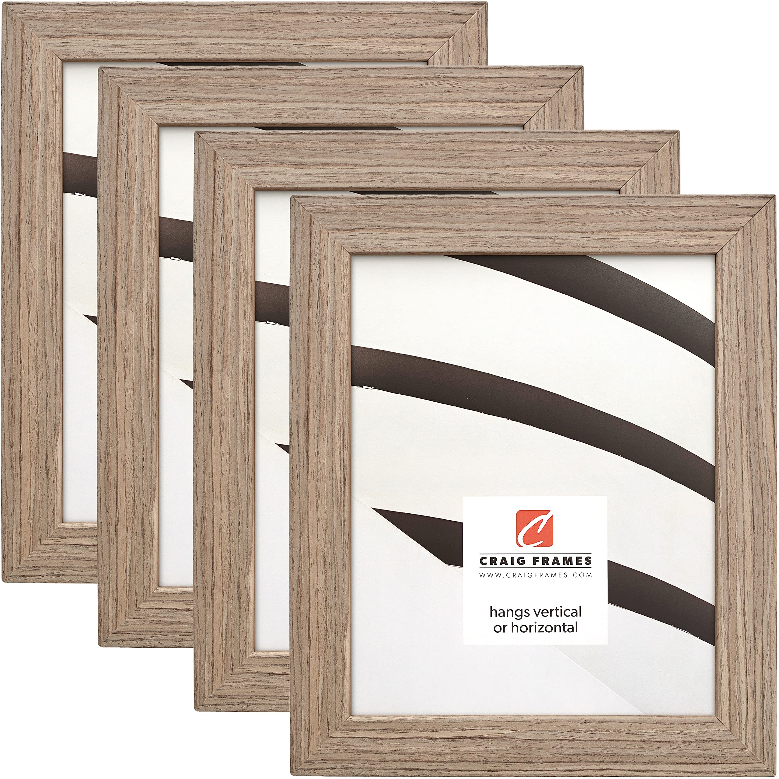 Craig Frames Farmhouse Style 5x7 Inch Picture Frames - Set of 4 Light Walnut Brown Wooden Photo Frames for Wall Decor, Tabletop Display, and Home Office Aesthetics
