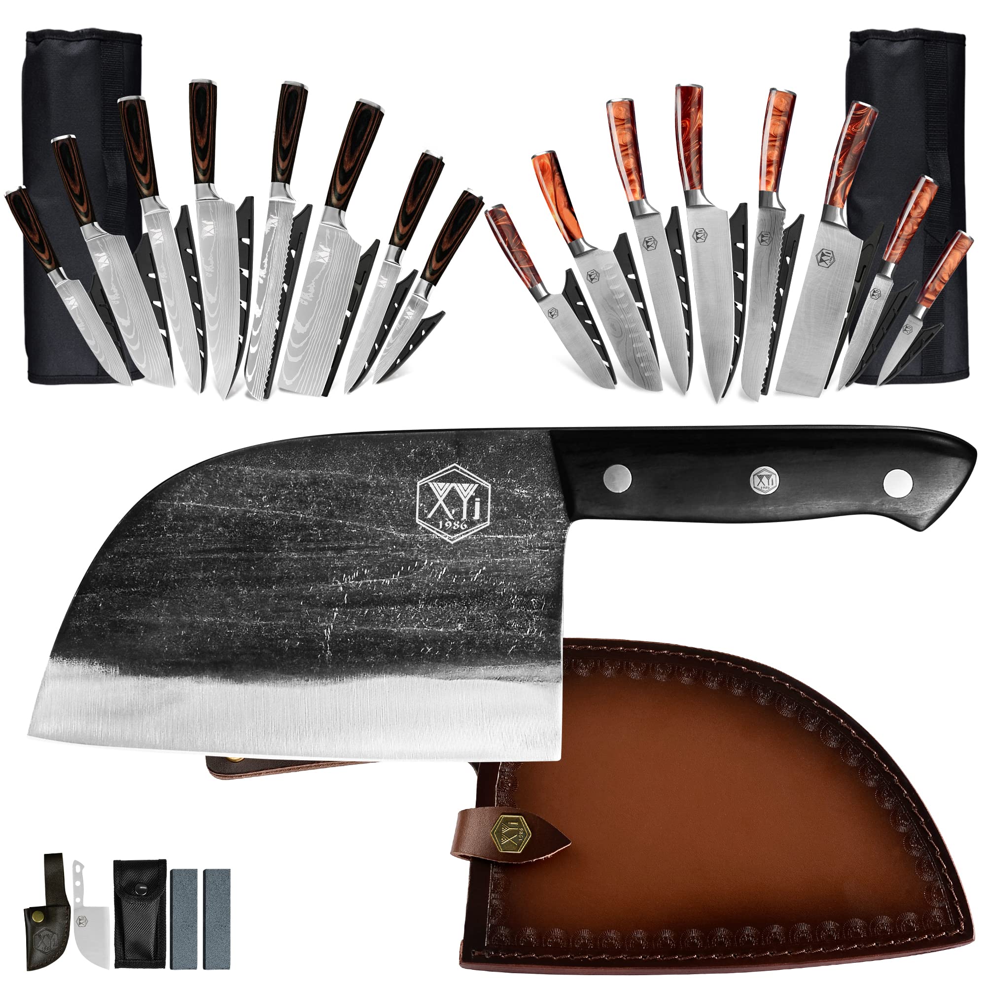 Premium XYJ Forged Serbian Chef Knife Set - 6-Piece Professional Kitchen Cutlery with Chef, Paring, Utility, Santoku, Bread & Nakiri Knives + Protective Carry Case - Ideal for Home Cooks & Professional Chefs