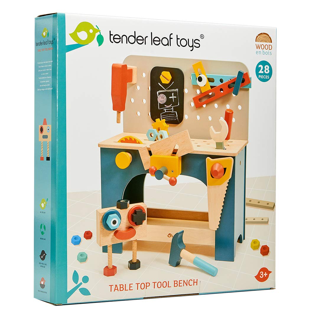 Tender Leaf Toys - Wooden Tabletop Tool Bench Construction Building Play Set for Kids Ages 3+ | STEM Learning Toy for Logical Thinking & Pretend Play | Perfect for Home, Classroom & Daycare Activities