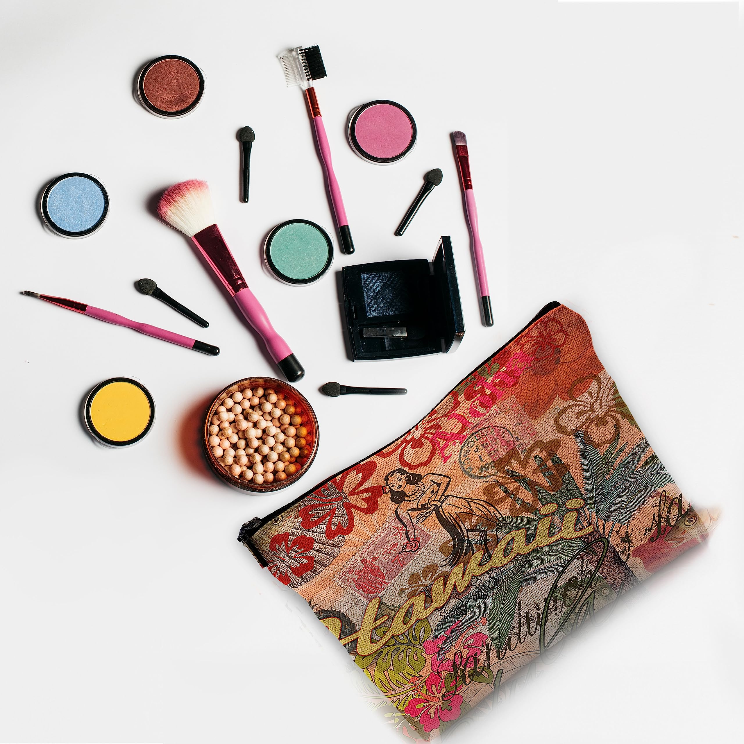 Vintage Hawaiian Hula Flower Makeup Bag - Rustic French Style Travel Cosmetic Pouch with Zipper, Waterproof Toiletry Case for Women | Perfect for Beach Vacation, Gym, Business Trips & Daily Essentials Organization