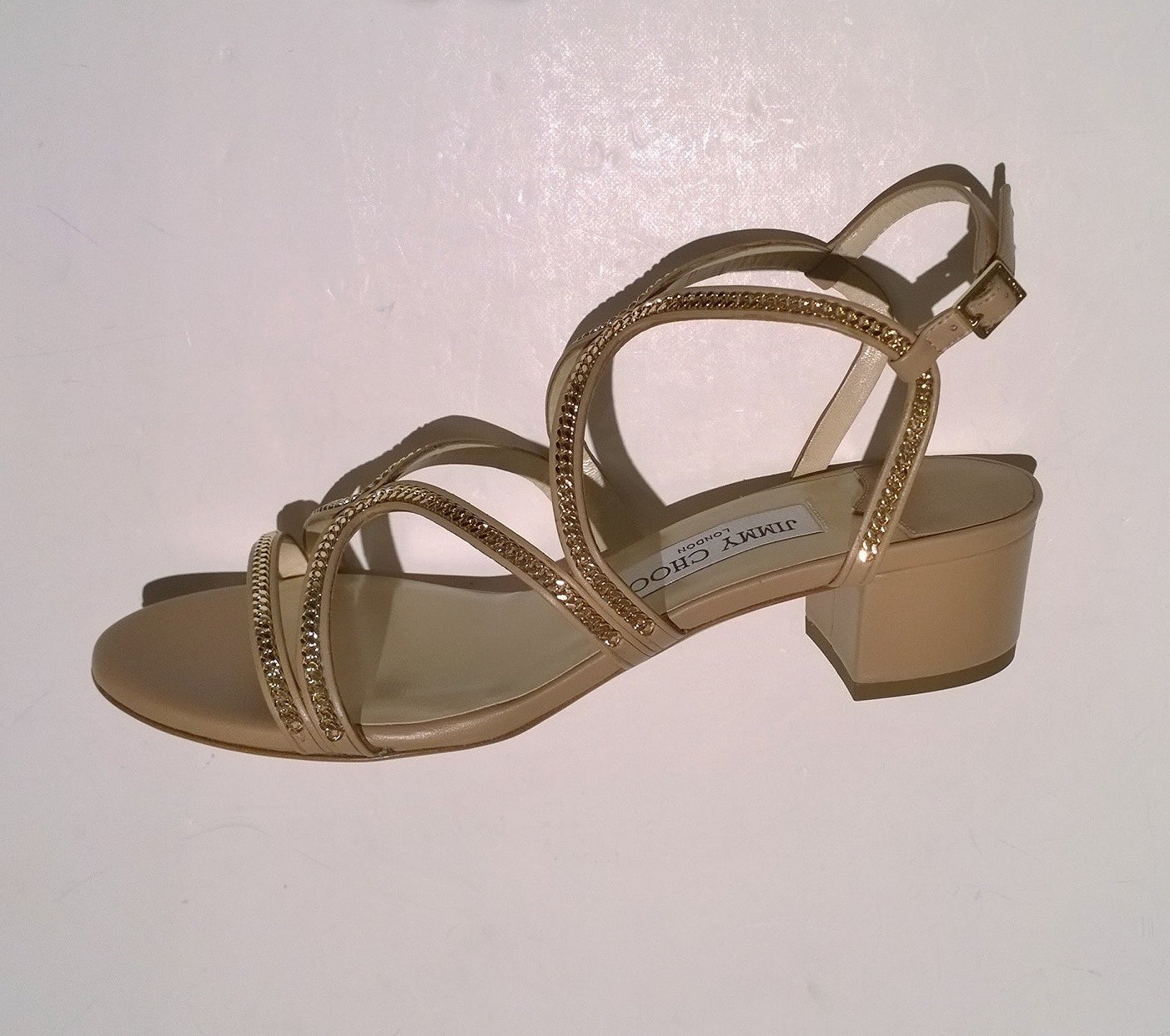 Jimmy Choo Women's Nickel 35 Chain Detailed Block Heel Sandals - Perfect for Weddings, Parties & Evening Events