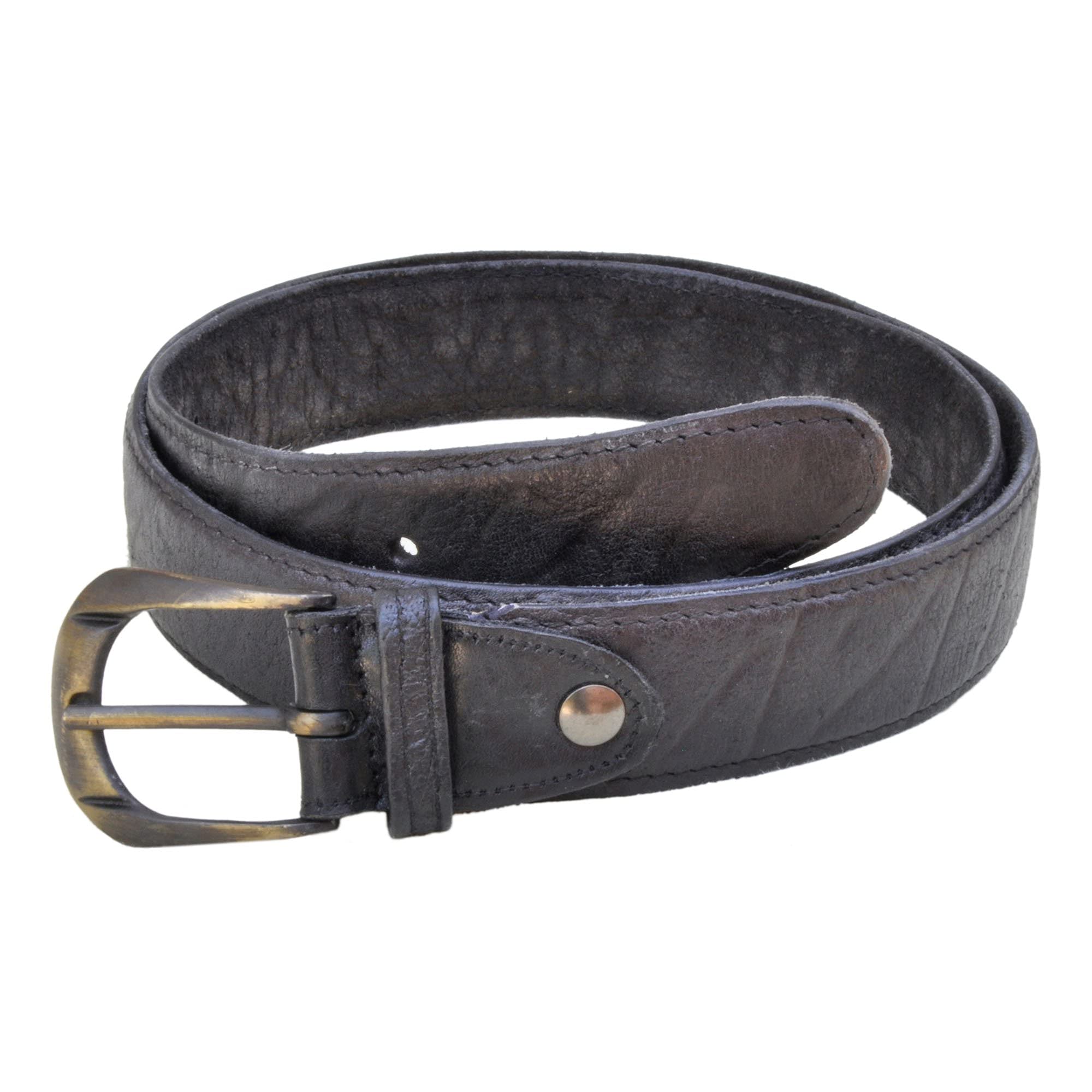 Genuine Buffalo Leather Belt with Brass Buckle - Handmade in Africa - Fully Adjustable Men's Dress Belt for Business & Casual Wear