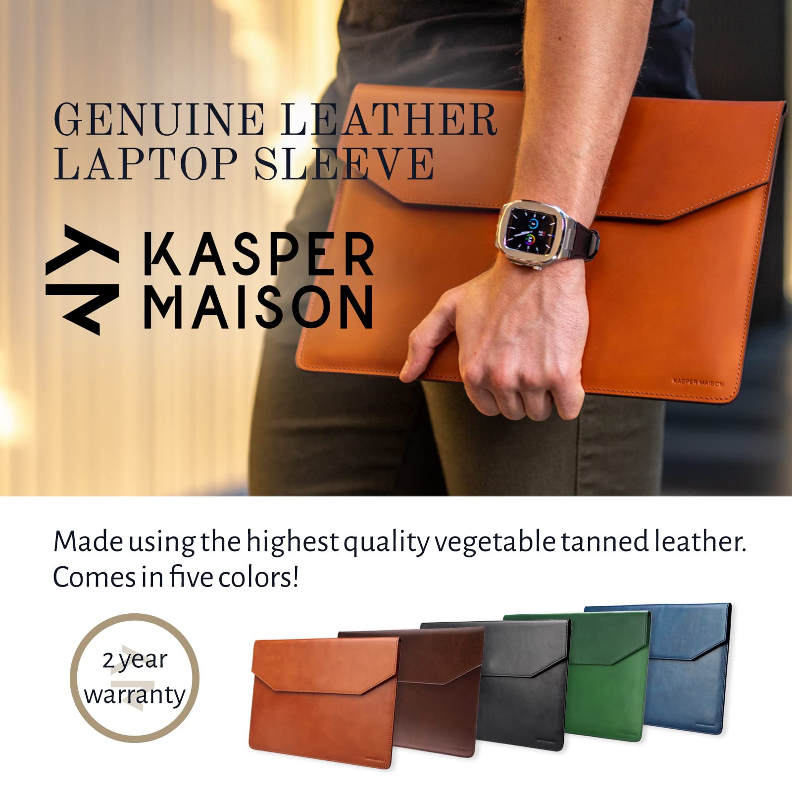 Premium 13 Inch Genuine Leather Laptop Sleeve for MacBook Air M1/M2 (2018-2024) & MacBook Pro M1/M2 (2016-2024) - Also Fits 12.9 Inch iPad Pro - Durable Protective Case in Blue - Perfect for Work, Travel & School