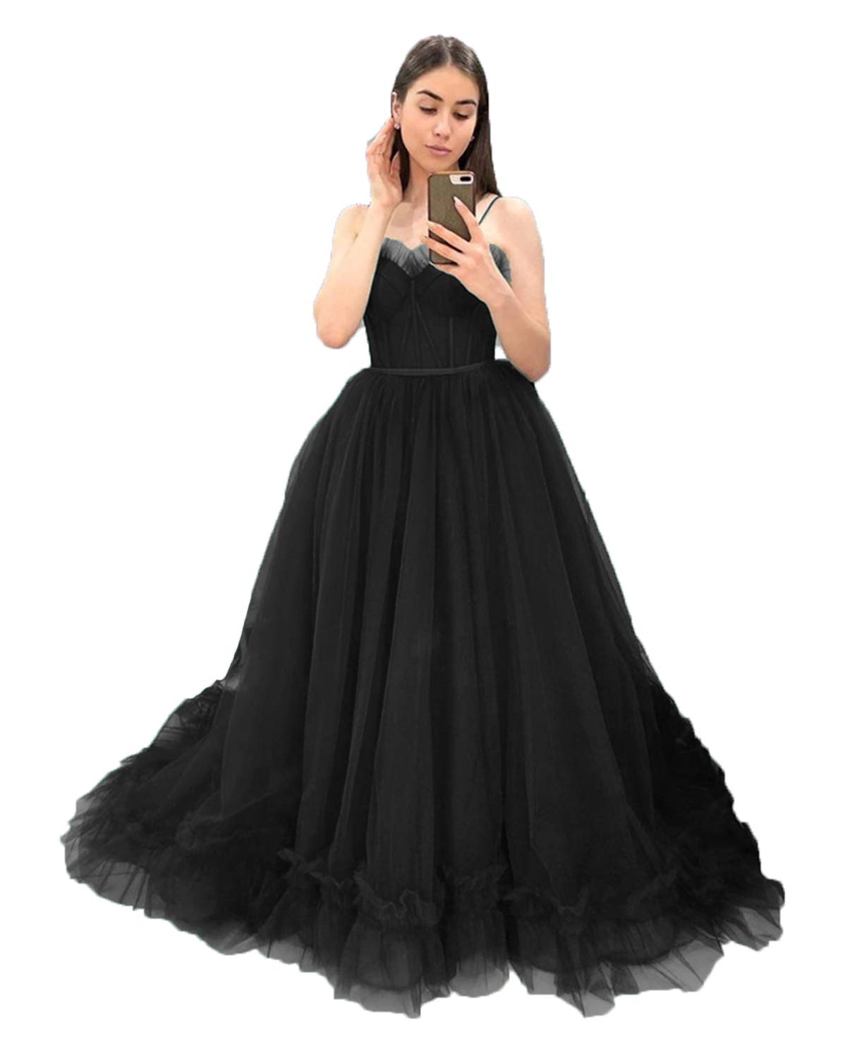Elegant Women's Spaghetti Strap Ball Gown Tulle Prom Dress - Long Formal Evening Gown for Homecoming, Wedding, Quinceañera & Special Occasions