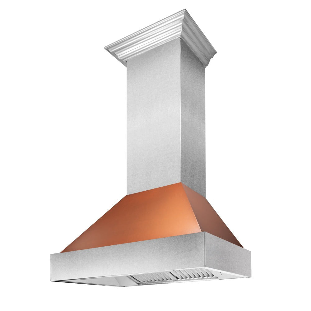 ZLINE 36 Inch Ducted Wall Mount Range Hood - Satin Stainless Steel with Copper Shell (8654C 36) | Powerful Kitchen Ventilation for Gas Stoves & Cooking Smoke Removal